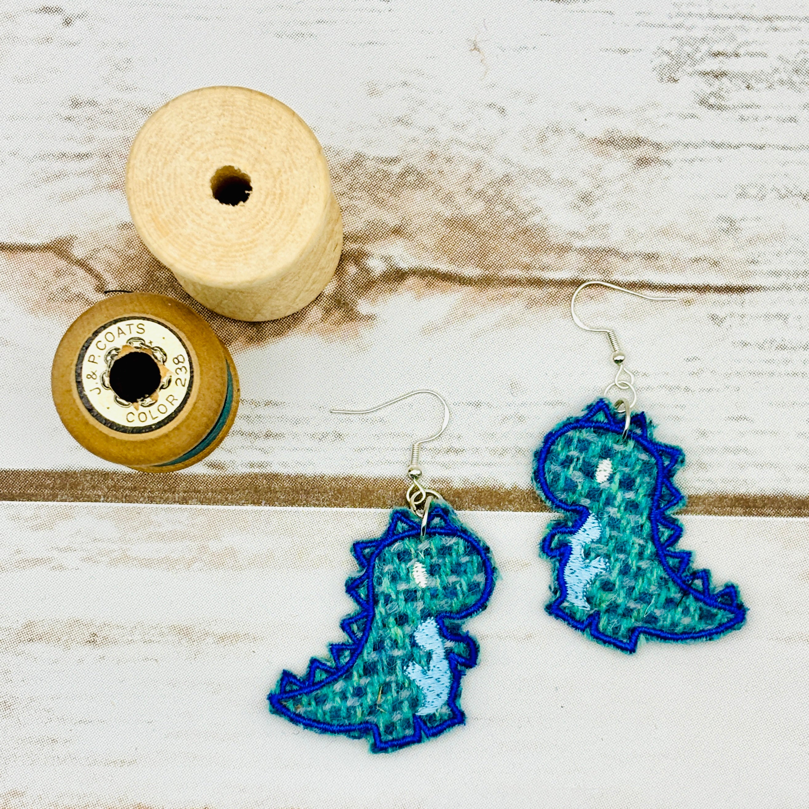 Harris Tweed Dinosaur Earrings
