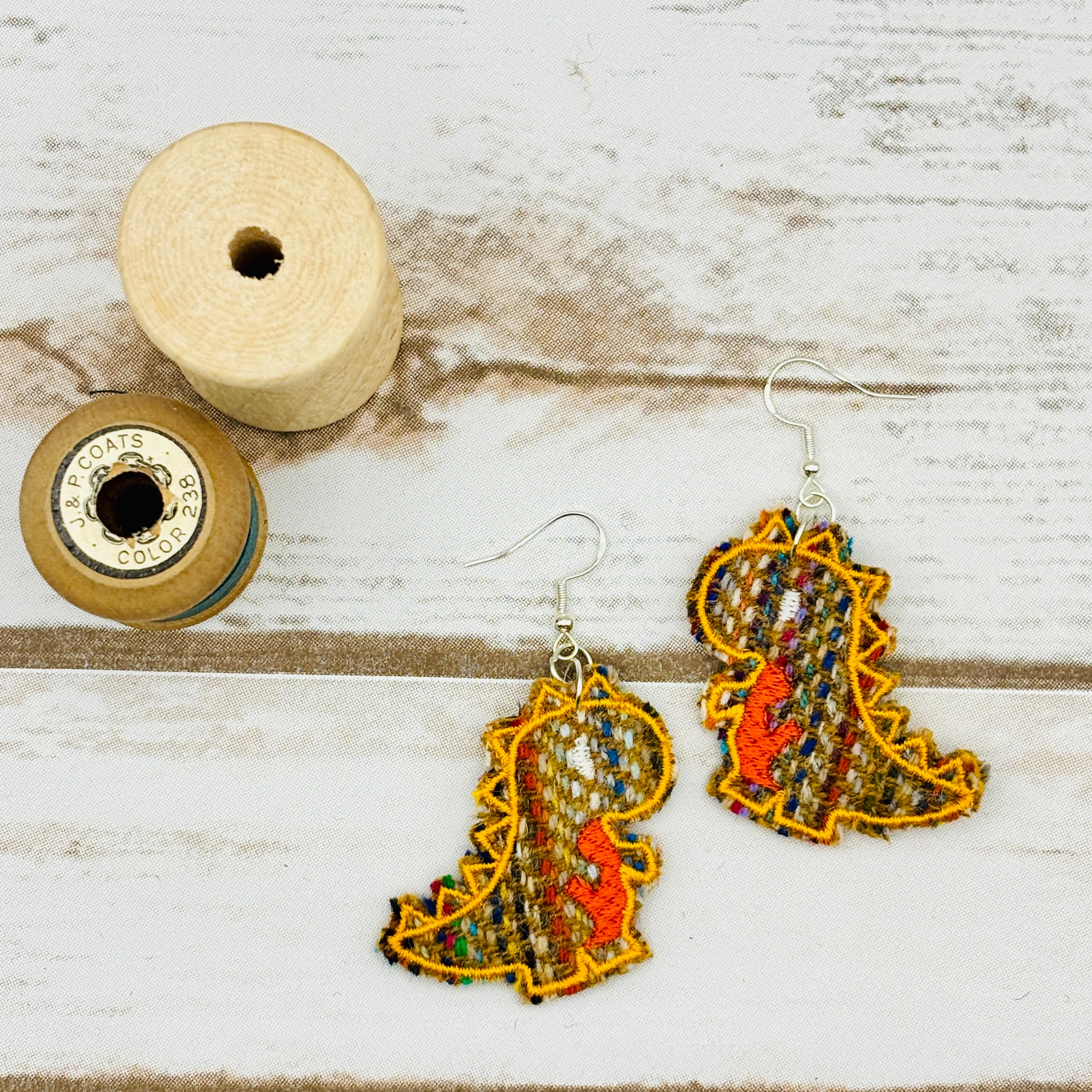 Harris Tweed Dinosaur Earrings