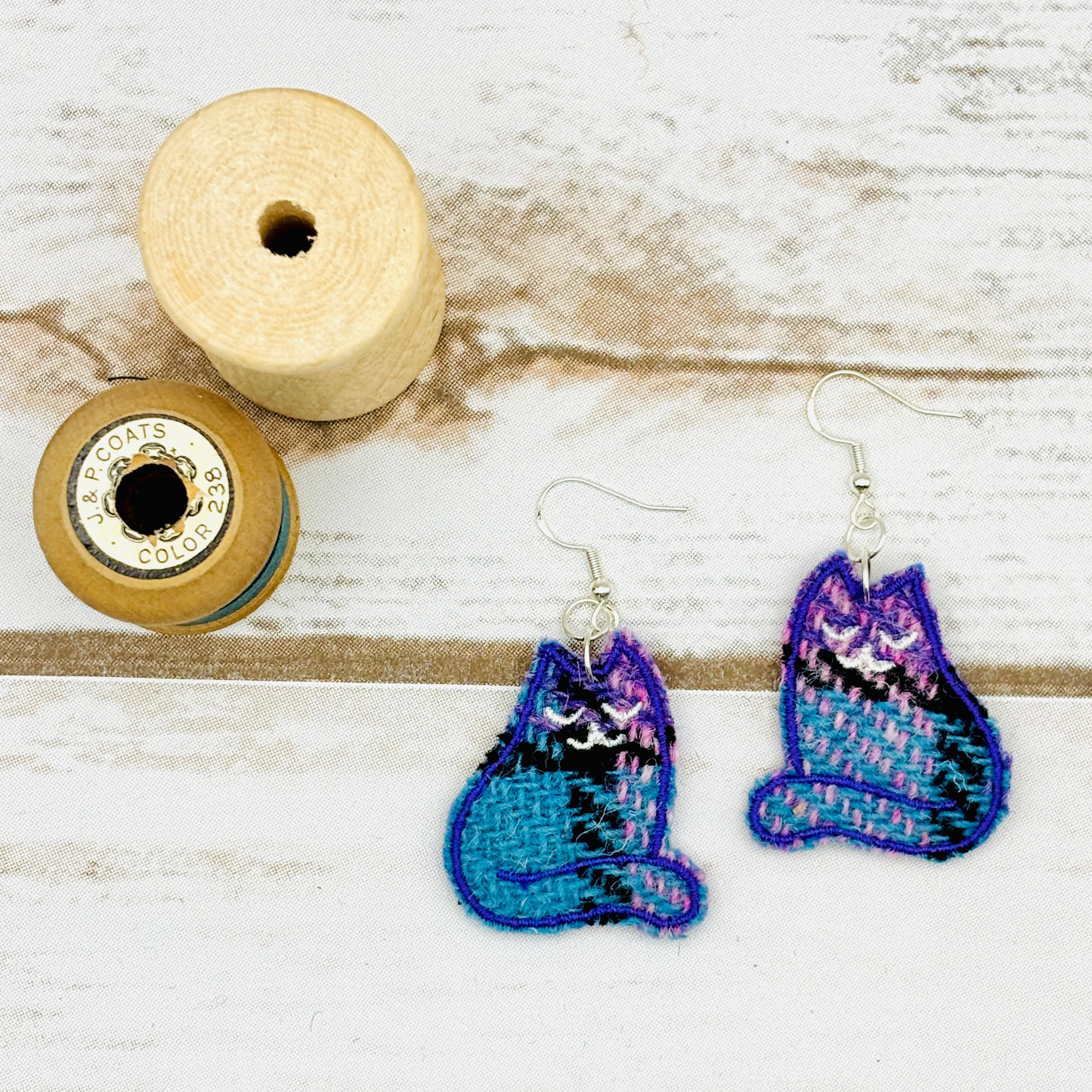Harris Tweed Cat Earrings