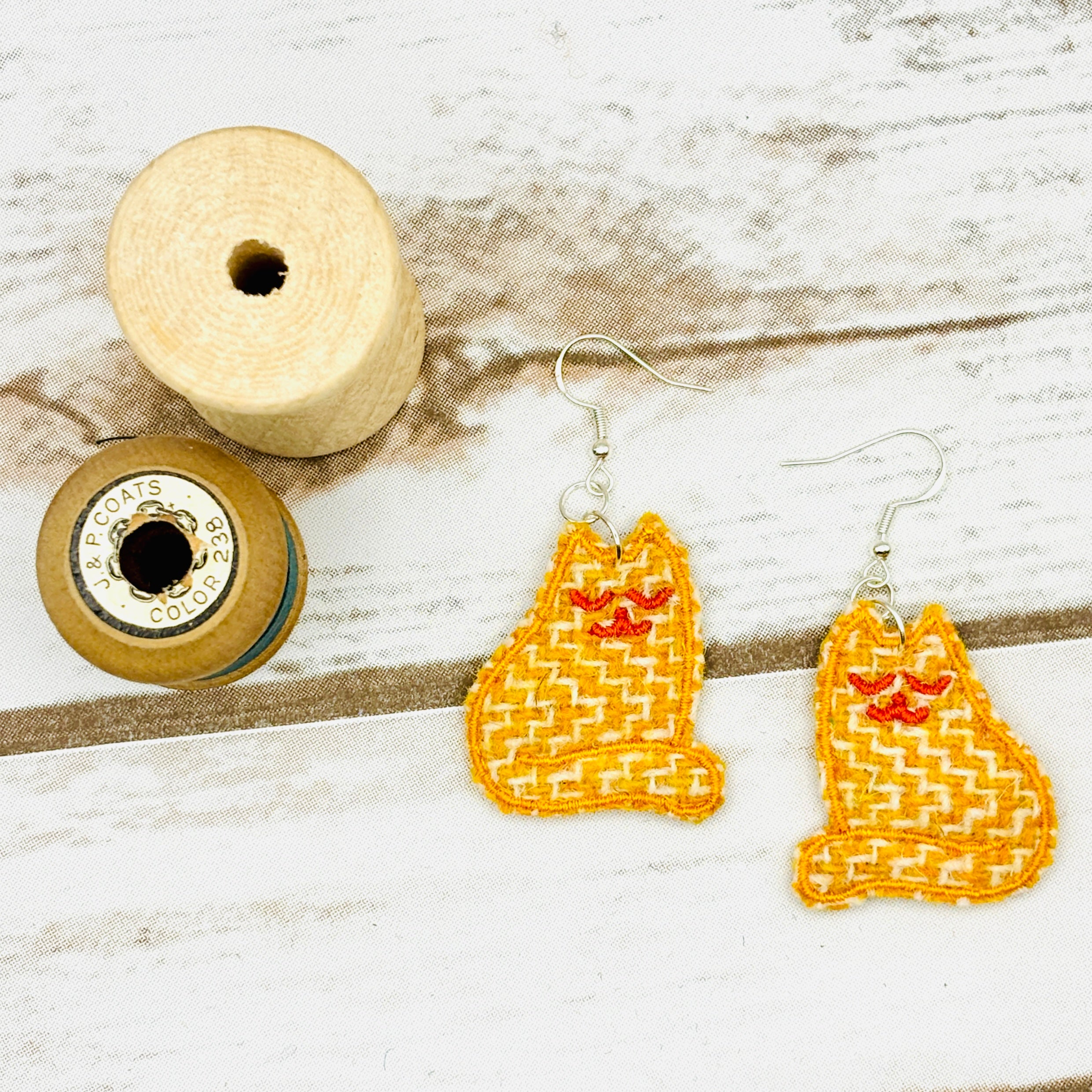 Harris Tweed Cat Earrings