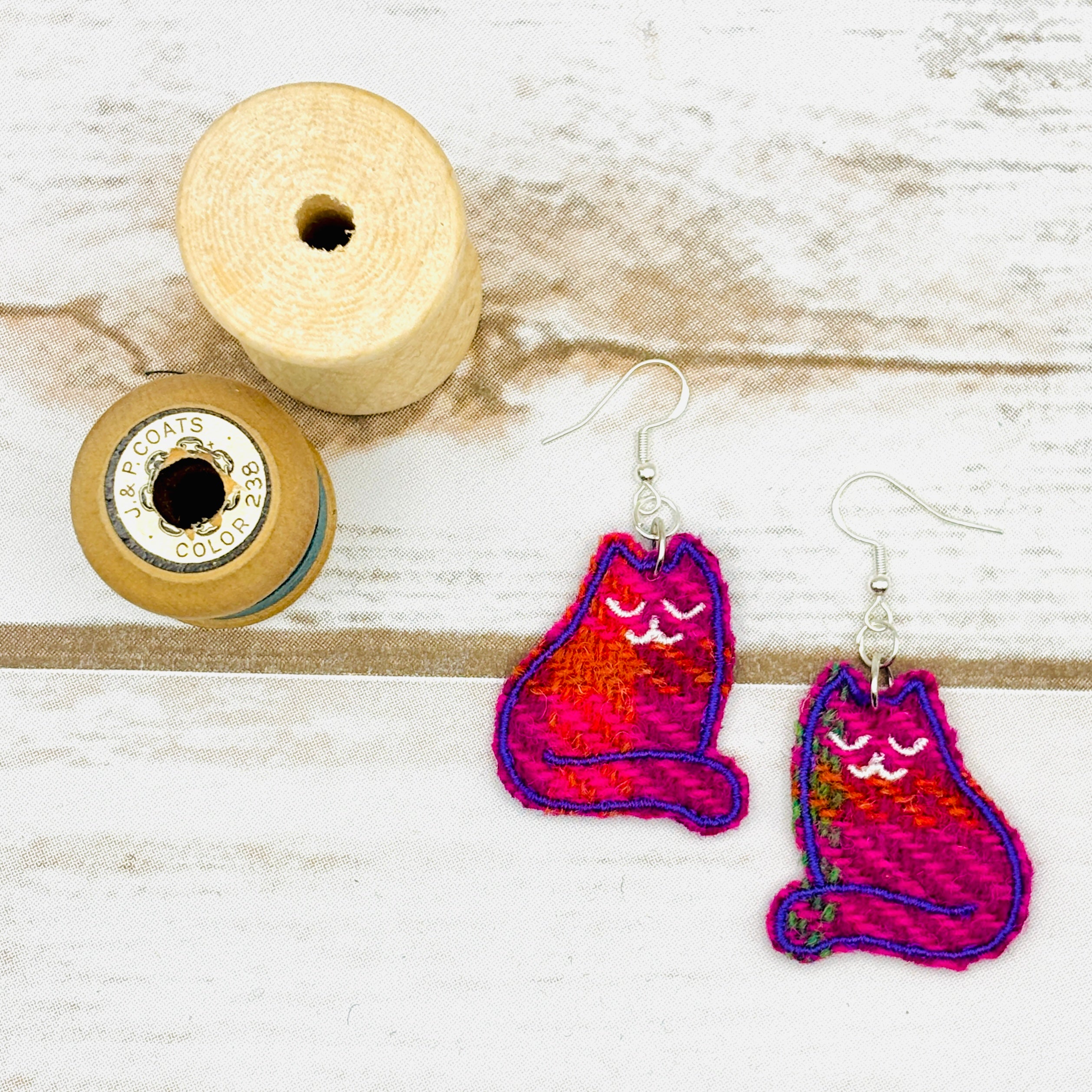 Harris Tweed Cat Earrings