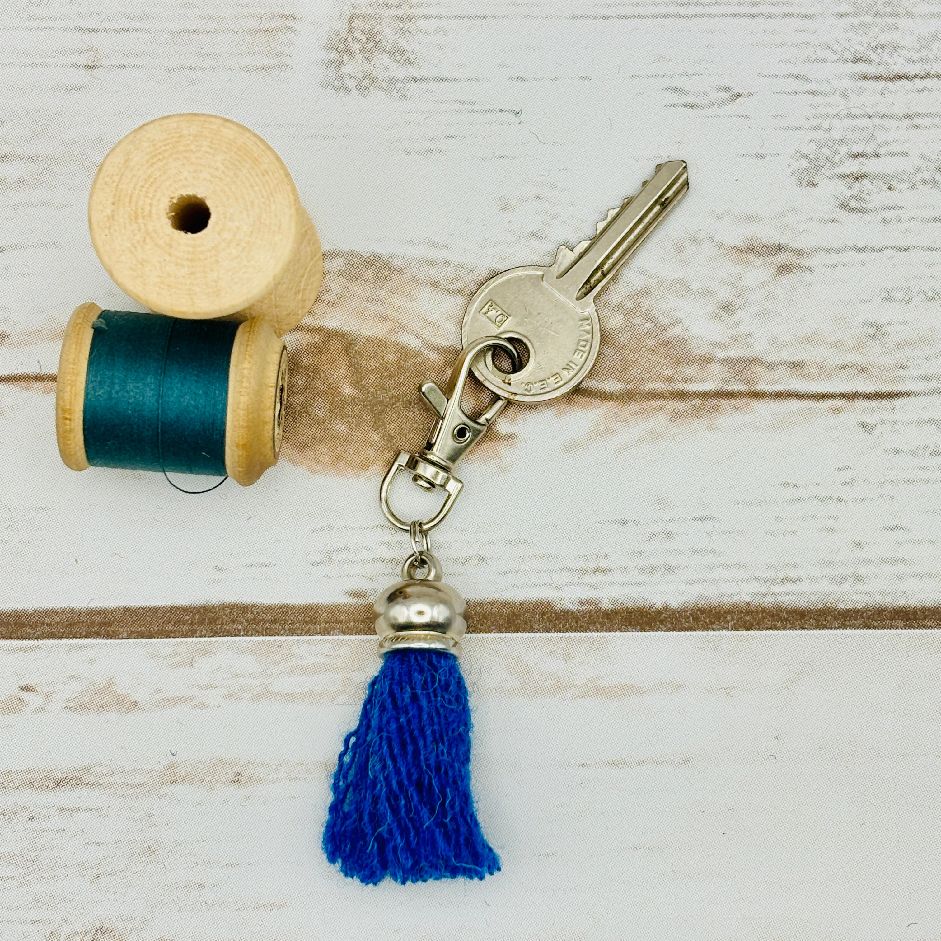 Plain Colour Harris Tweed Tassel Keyring