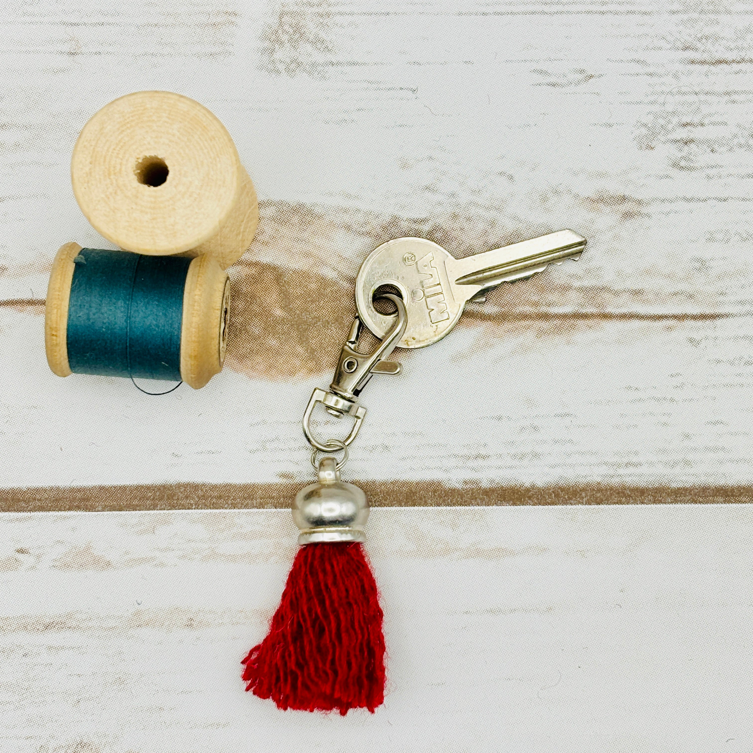 Plain Colour Harris Tweed Tassel Keyring
