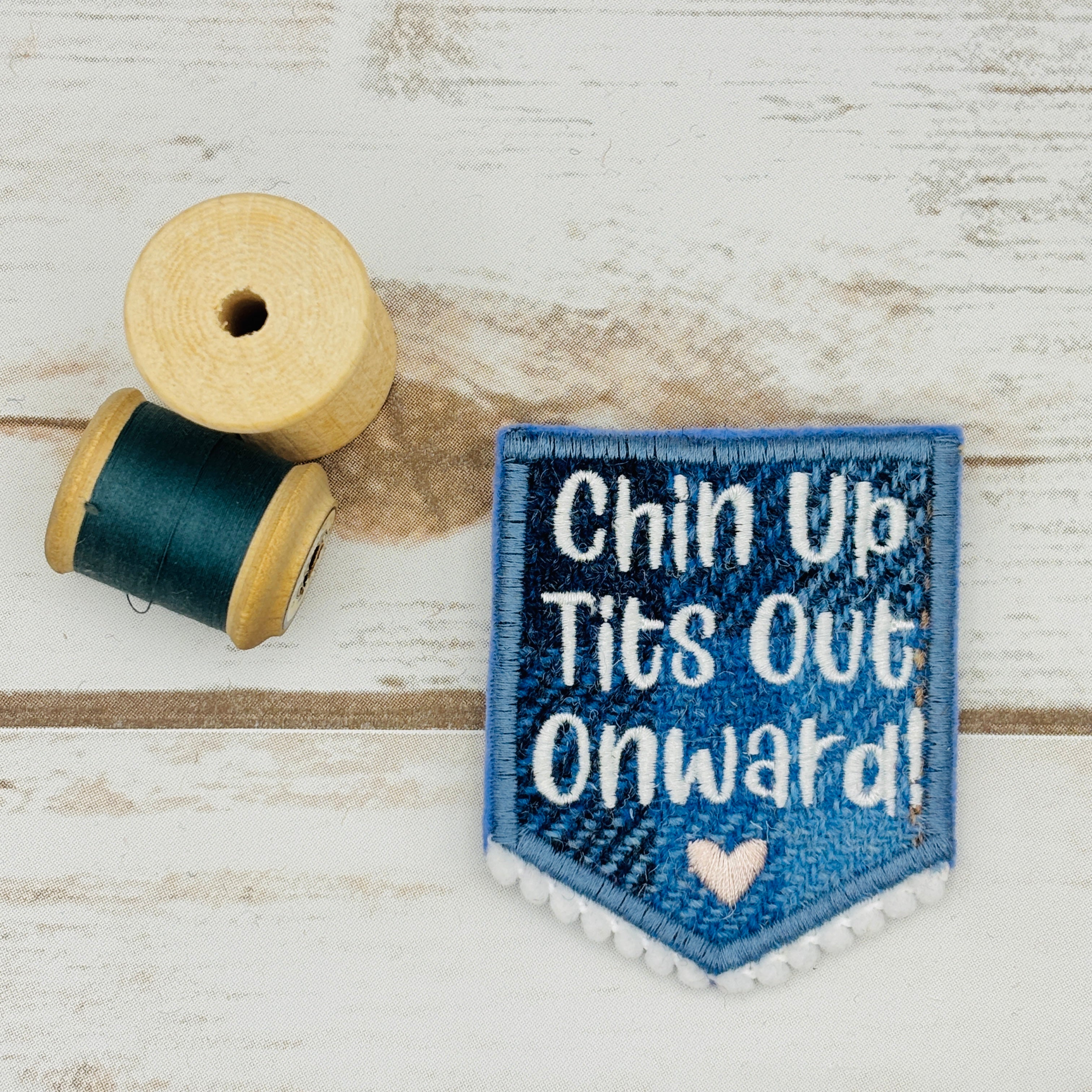 Chin Up, Tits Out, Onward - Harris Tweed Brooch