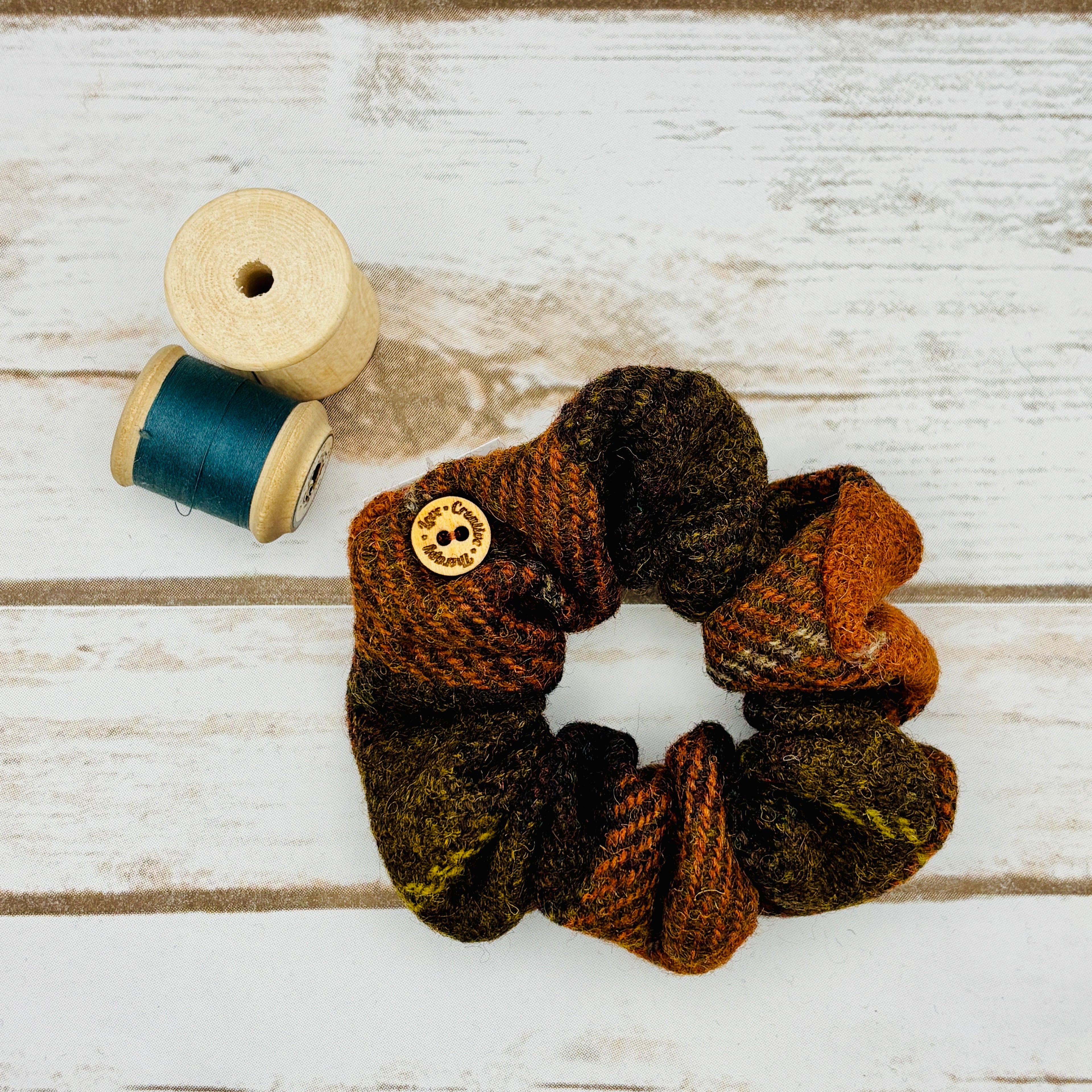 Brown & Orange Tartan Harris Tweed Hair Scrunchie