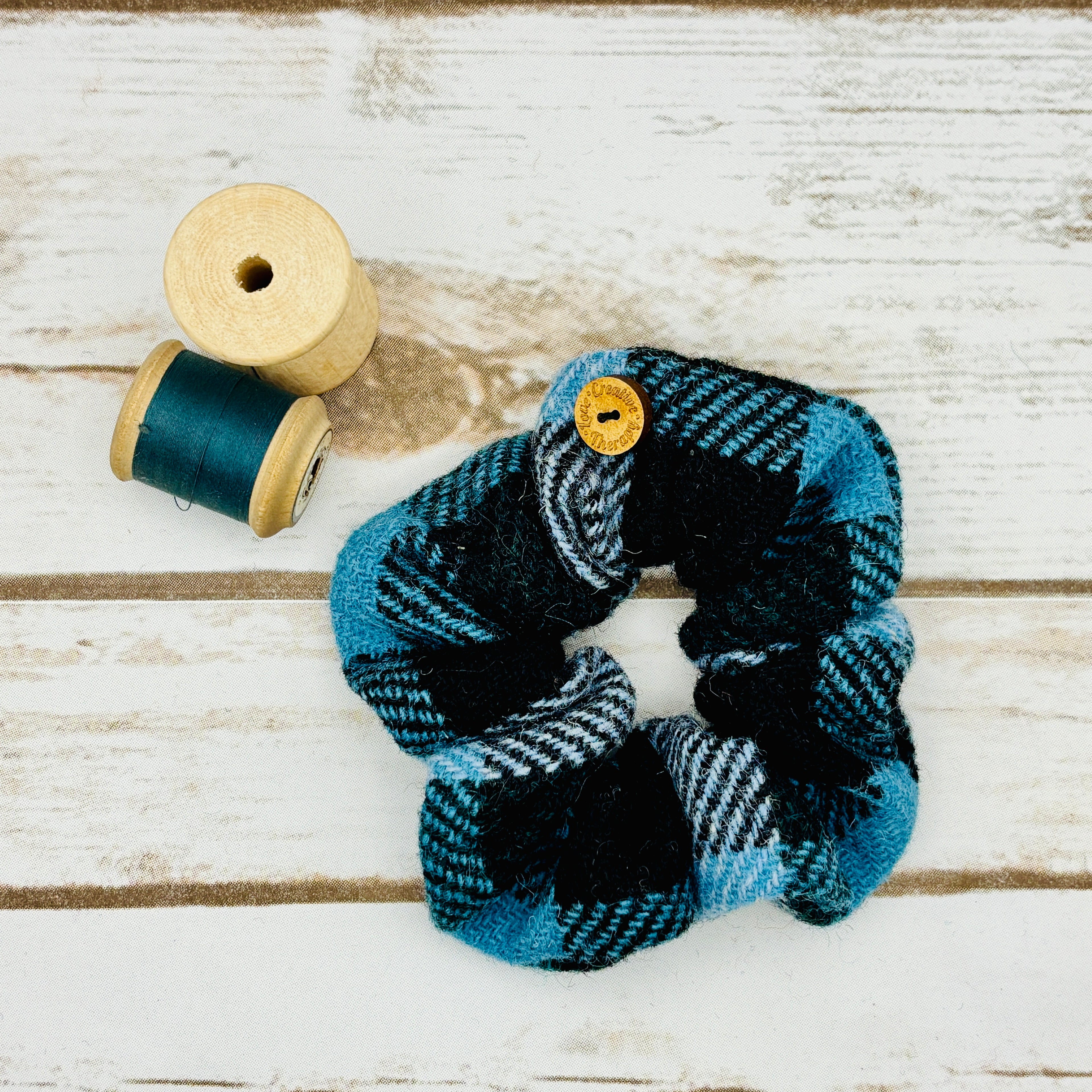 Blue Tartan Harris Tweed Hair Scrunchie