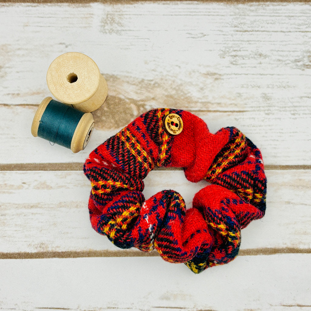 Red Tartan Harris Tweed Hair Scrunchie