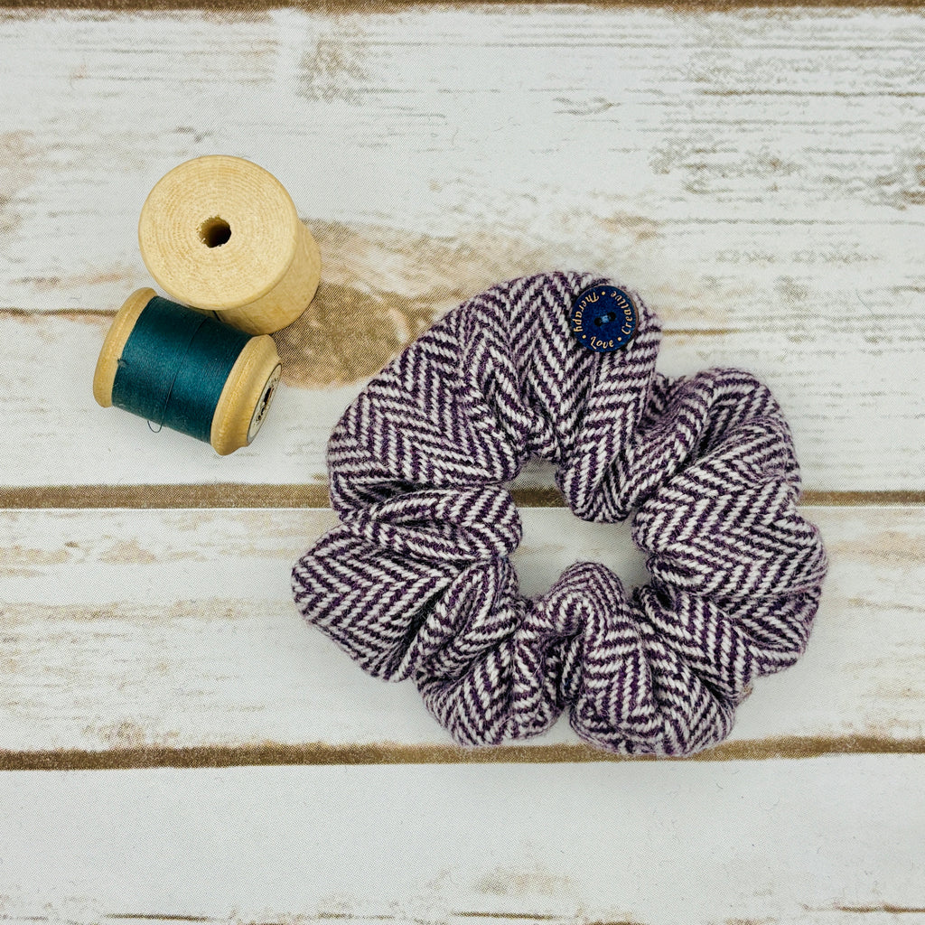Purple Herringbone Magee Donegal Tweed Hair Scrunchie