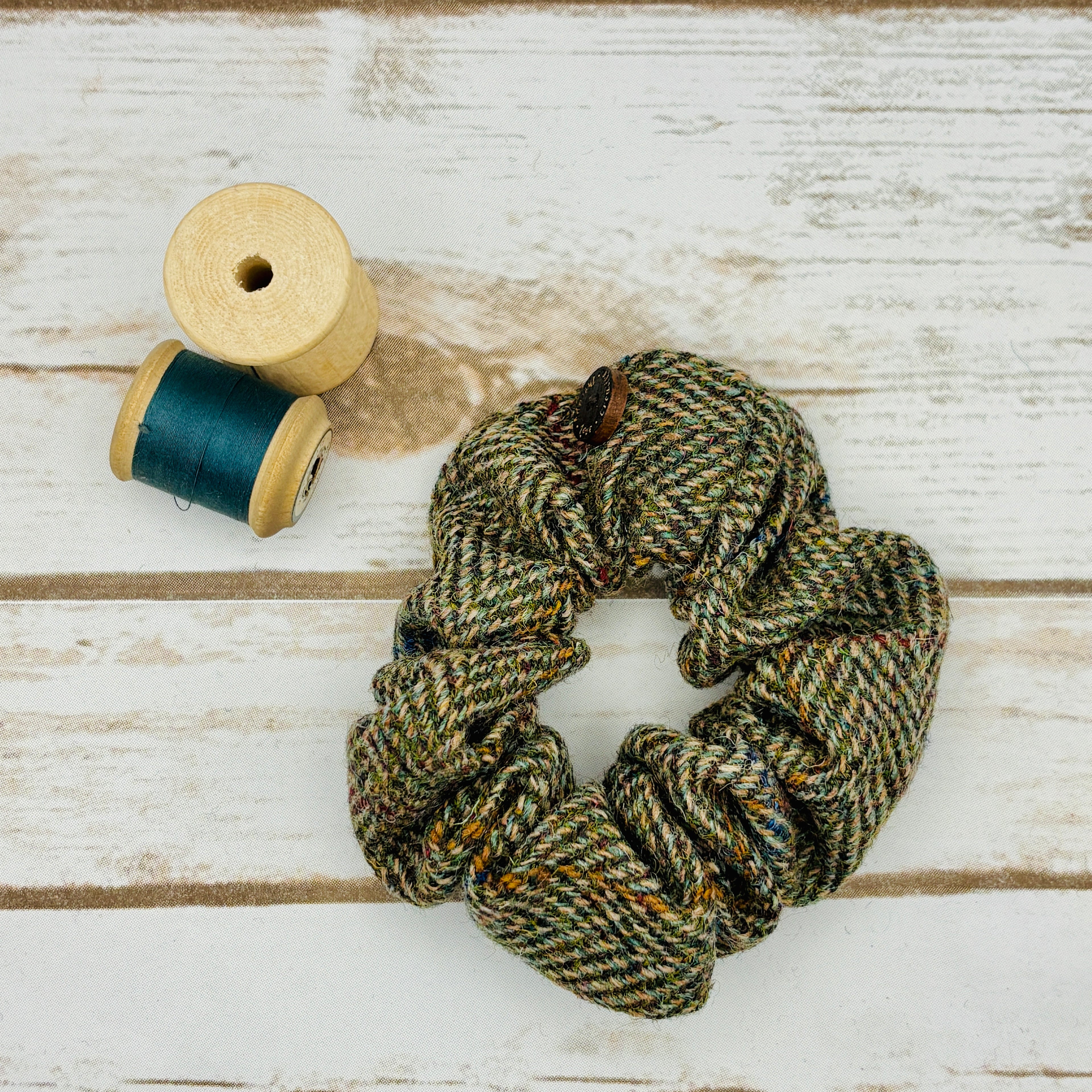 Green Herringbone Harris Tweed Hair Scrunchie