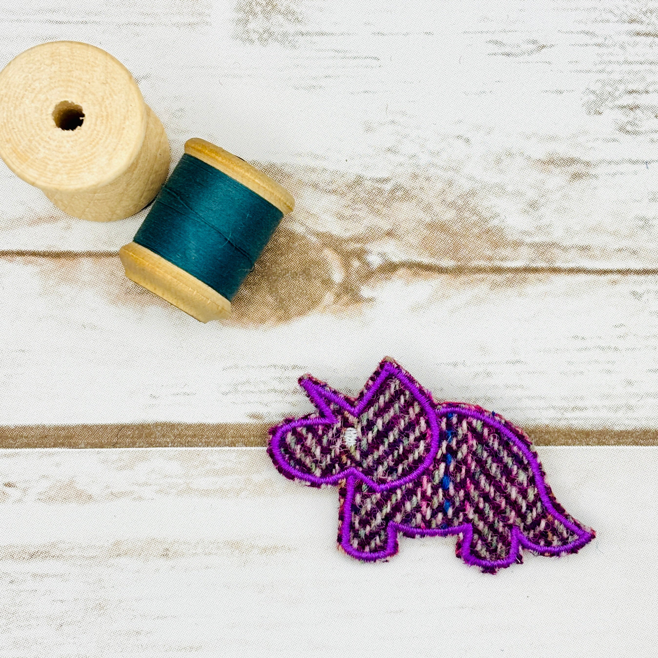 Triceratops - Harris Tweed Brooch