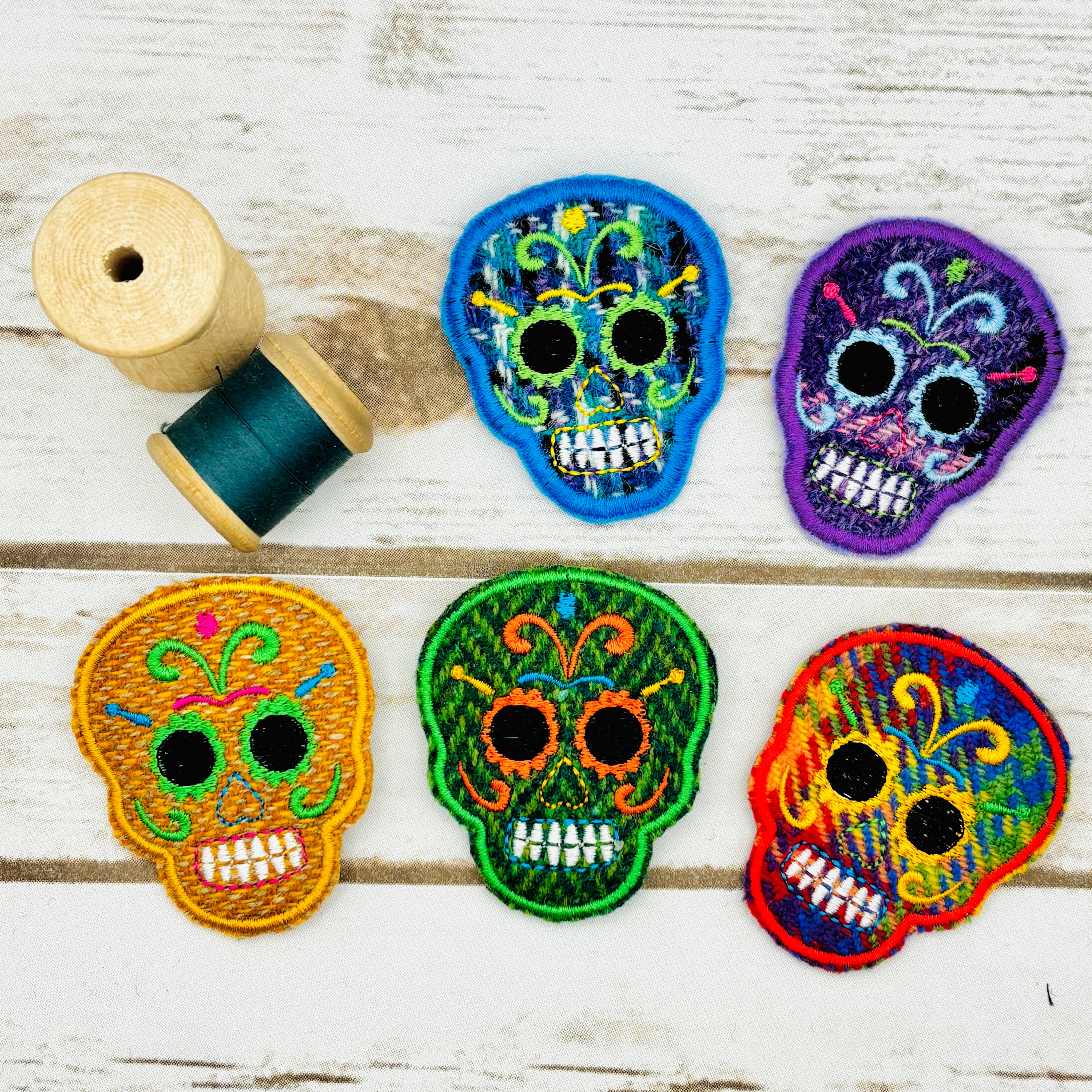 Sugar Skulls - Harris Tweed Brooch