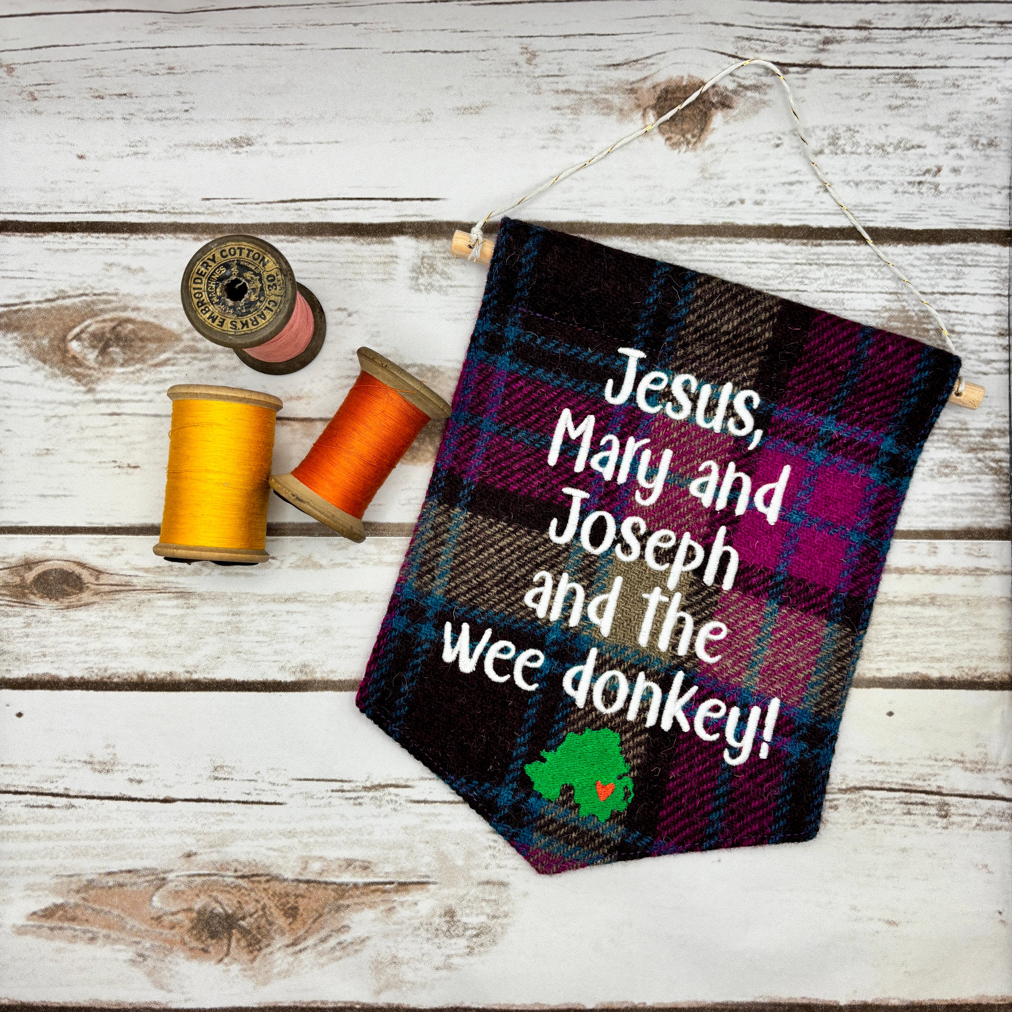 Jesus, Mary & Joseph and the wee donkey!- Pennant Wall Hanging