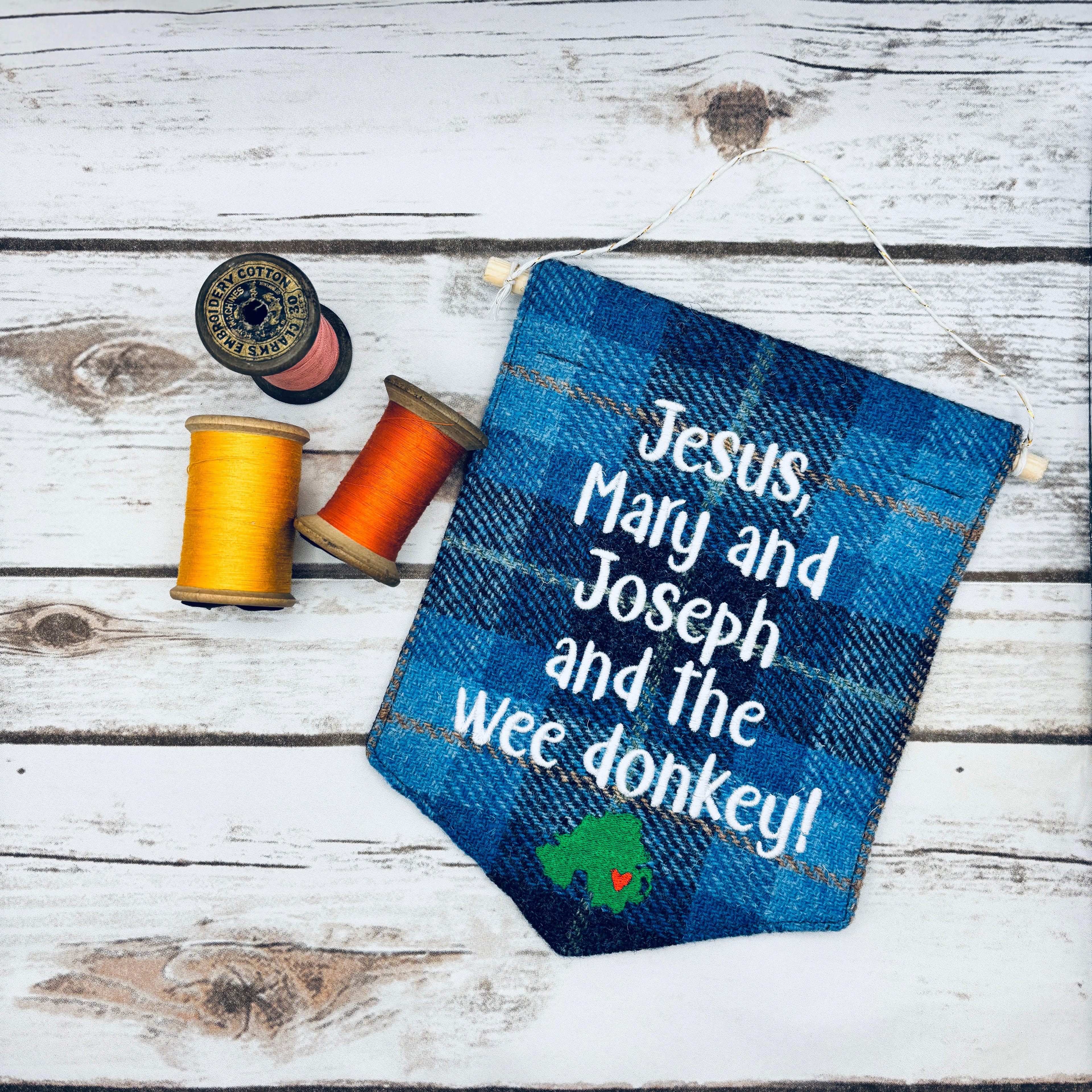 Jesus, Mary & Joseph and the wee donkey!- Pennant Wall Hanging