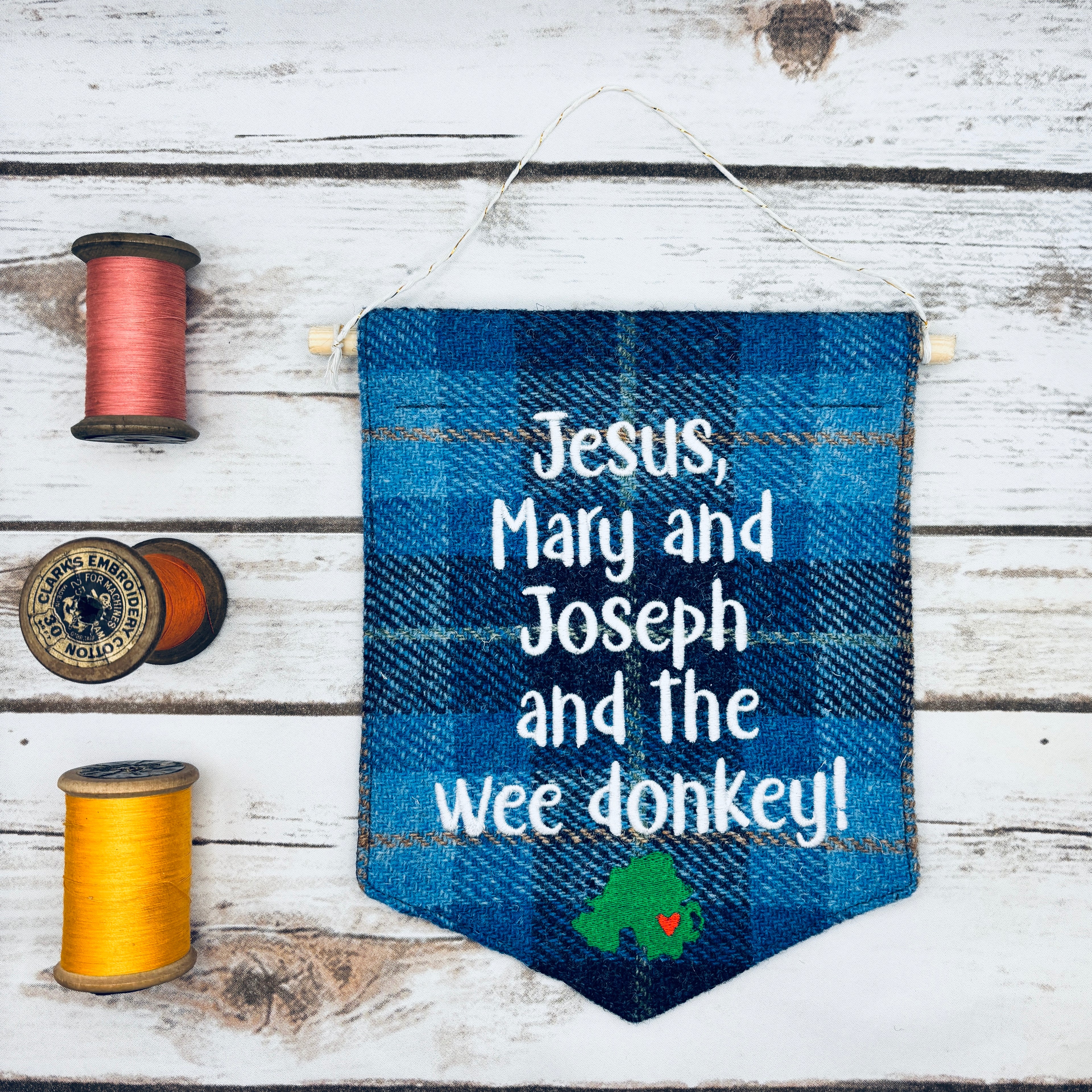 Jesus, Mary & Joseph and the wee donkey!- Pennant Wall Hanging