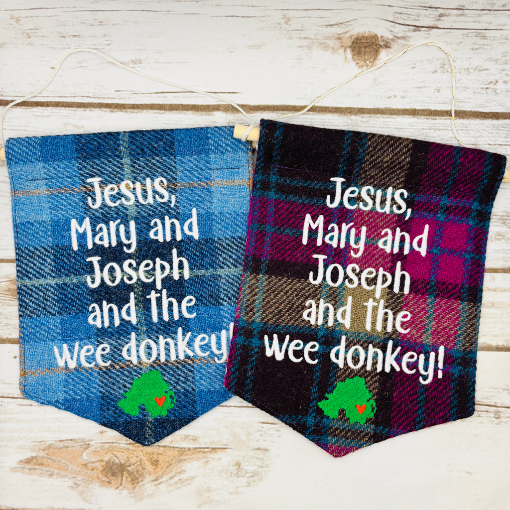 Jesus, Mary & Joseph and the wee donkey!- Pennant Wall Hanging