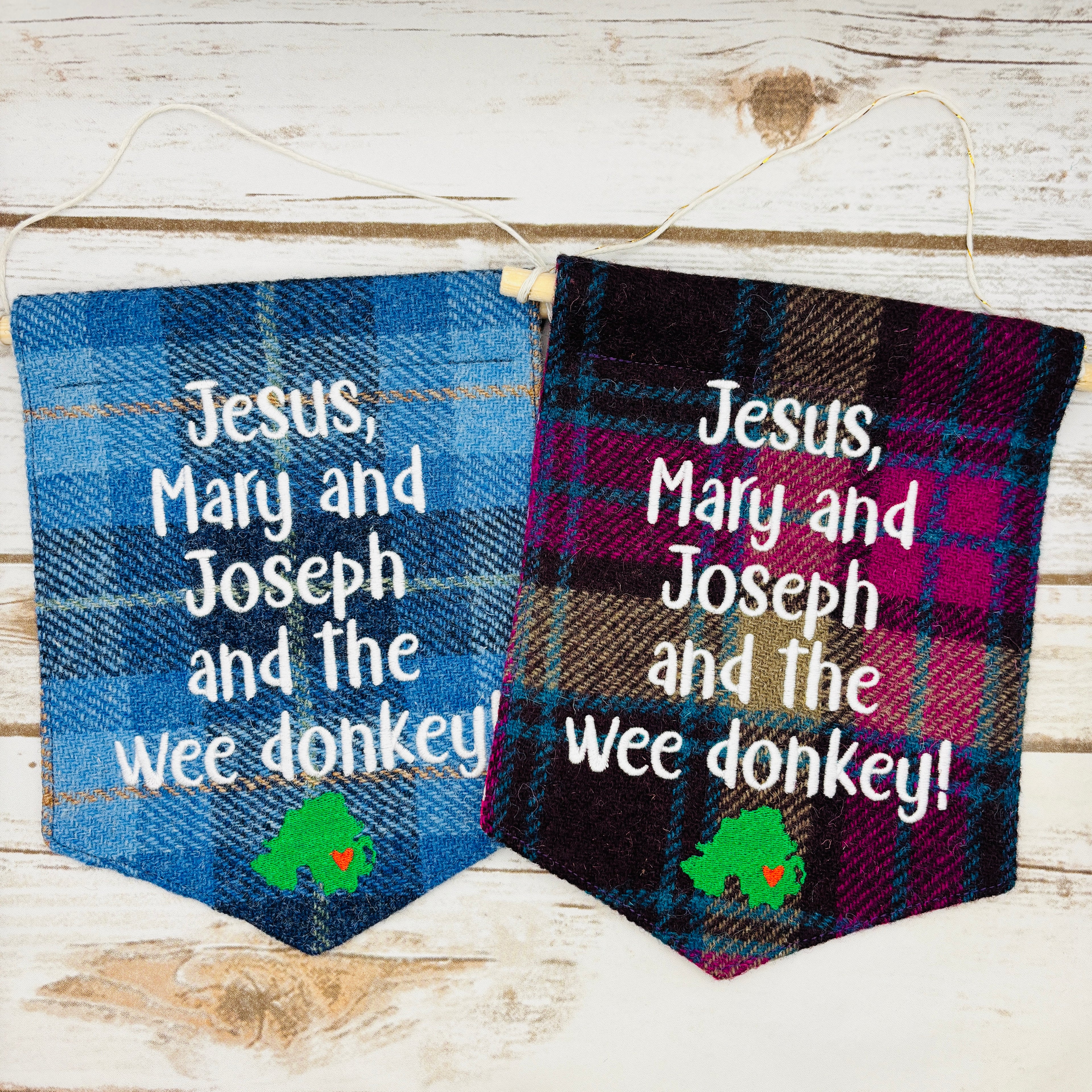 Jesus, Mary & Joseph and the wee donkey!- Pennant Wall Hanging