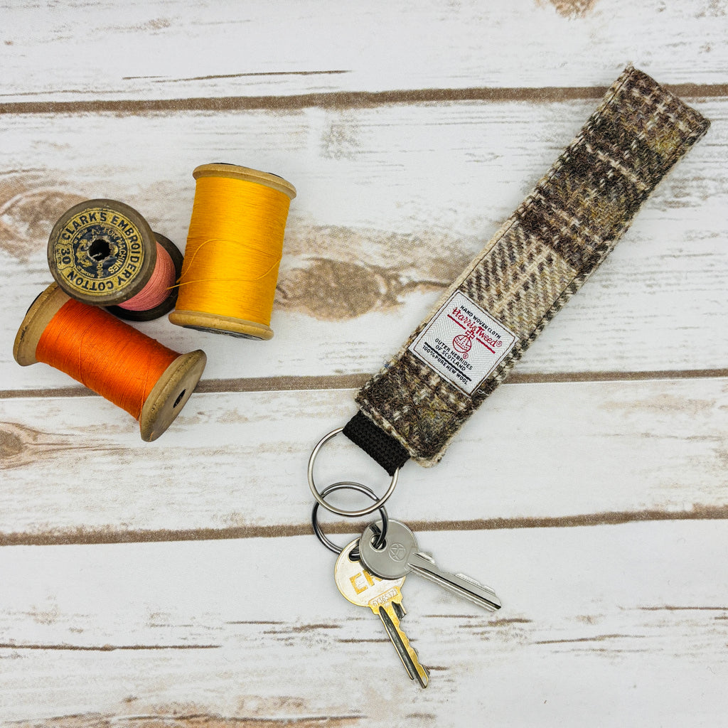 Brown & Cream Tartan Harris Tweed Wrist Keyring