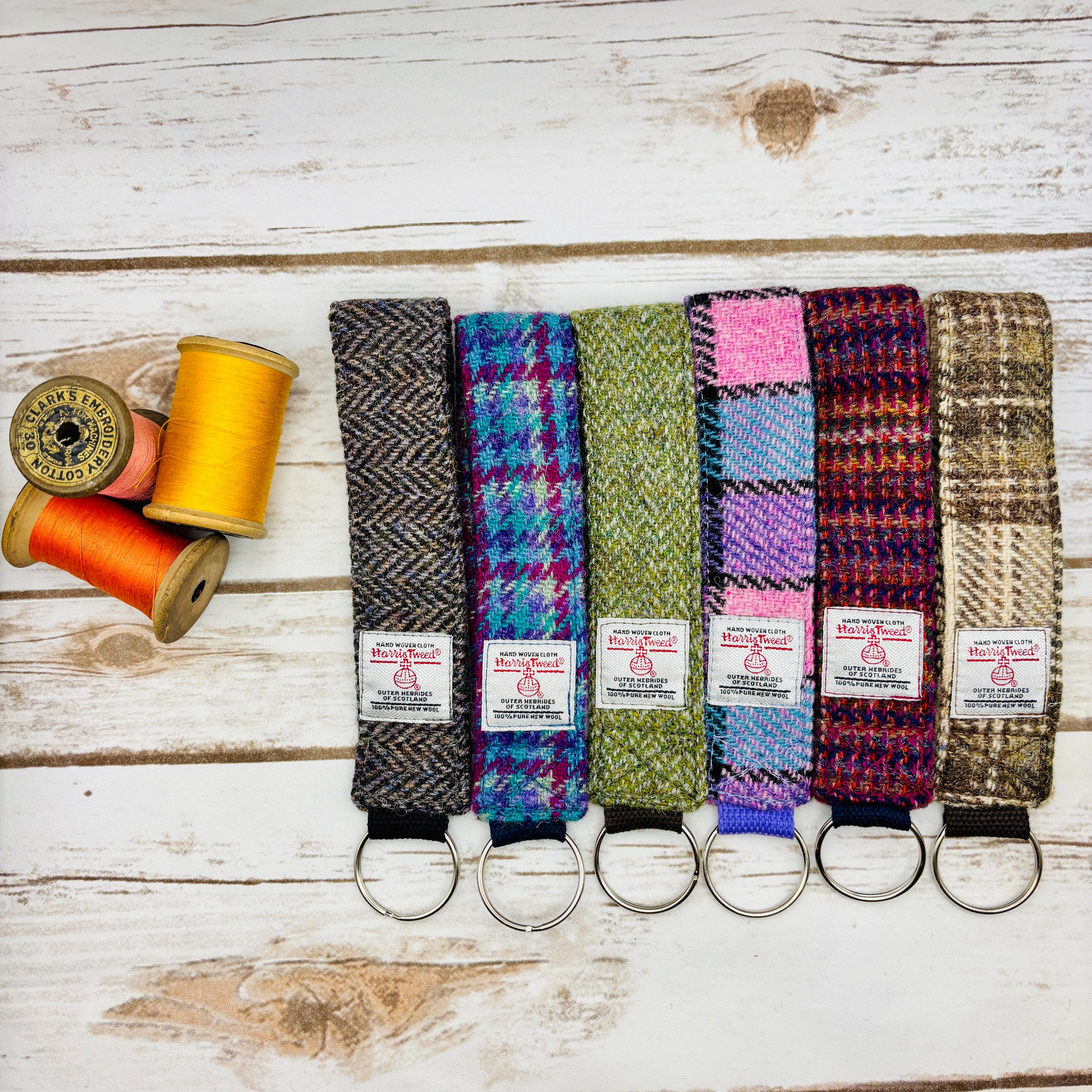 Blue, Pink & Purple Check Harris Tweed Wrist Keyring