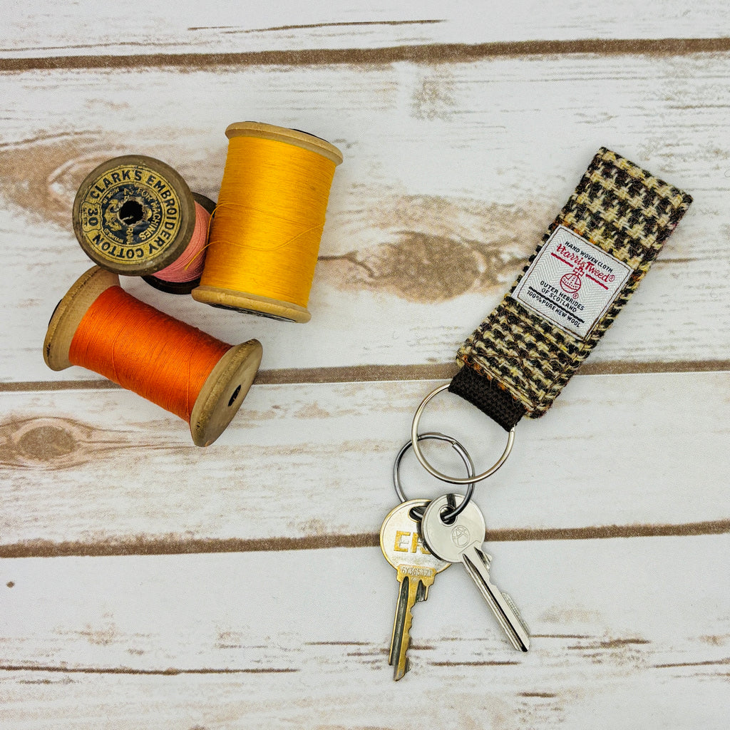 Brown & Beige Tartan Harris Tweed Keyring