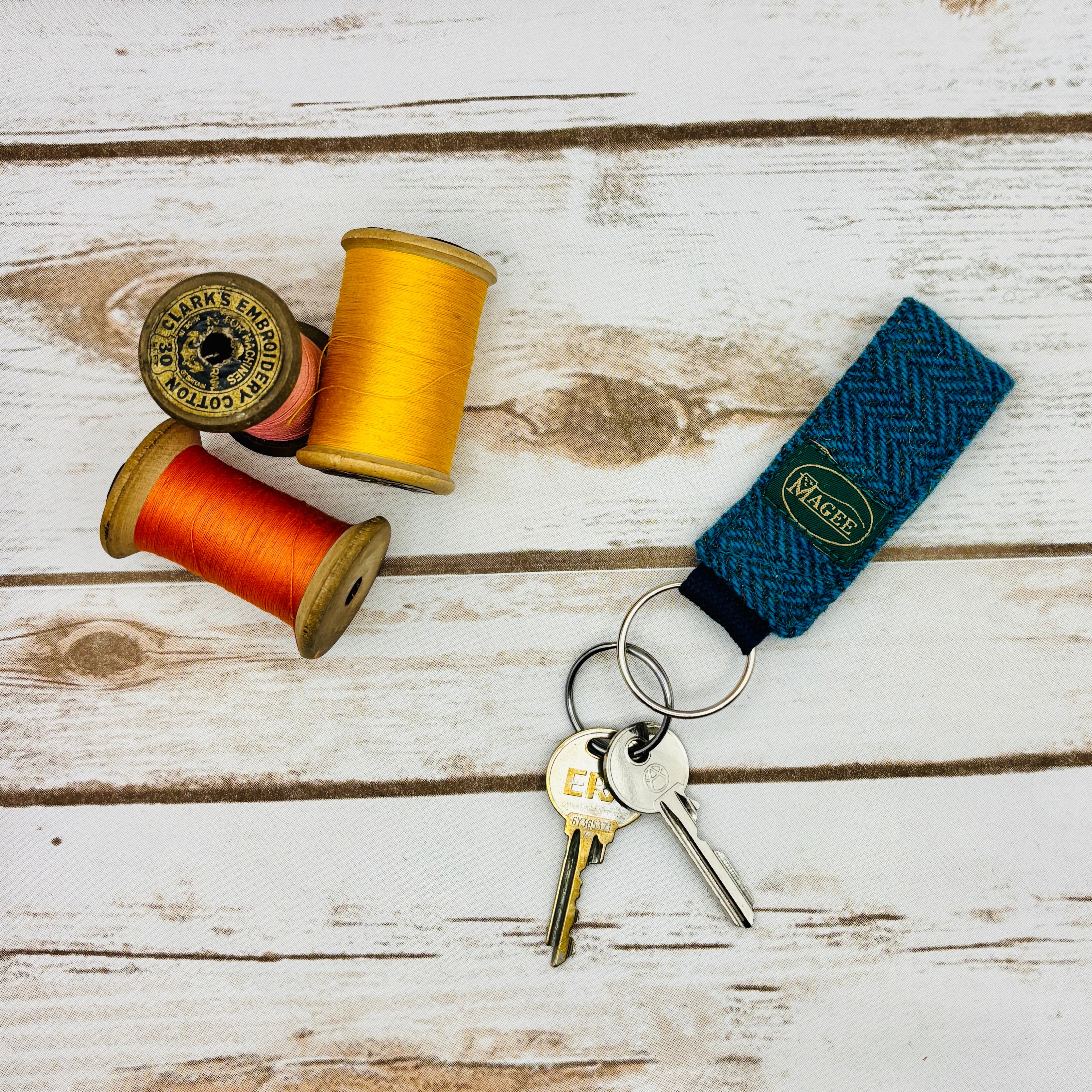 Teal Herringbone Magee Tweed Keyring