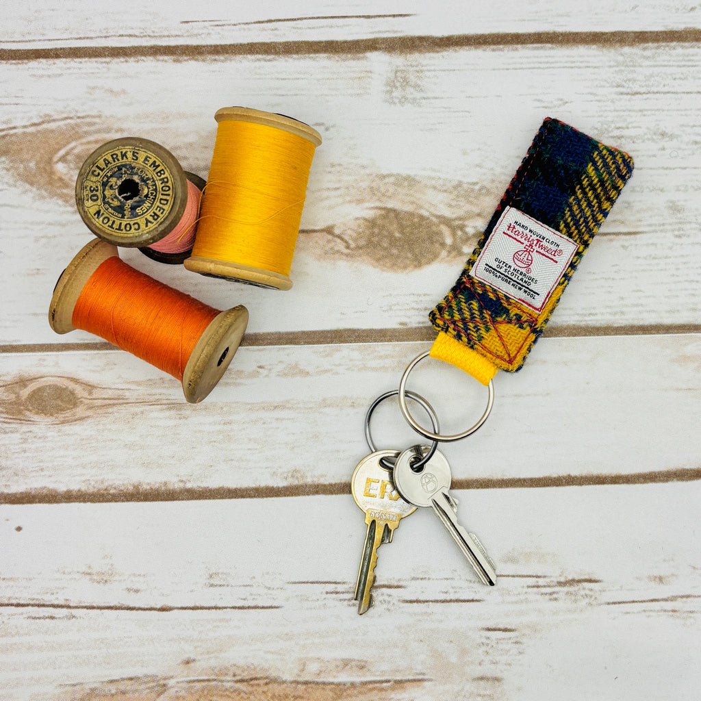 Yellow & Black Hunting MacLeod Tartan Harris Tweed Keyring