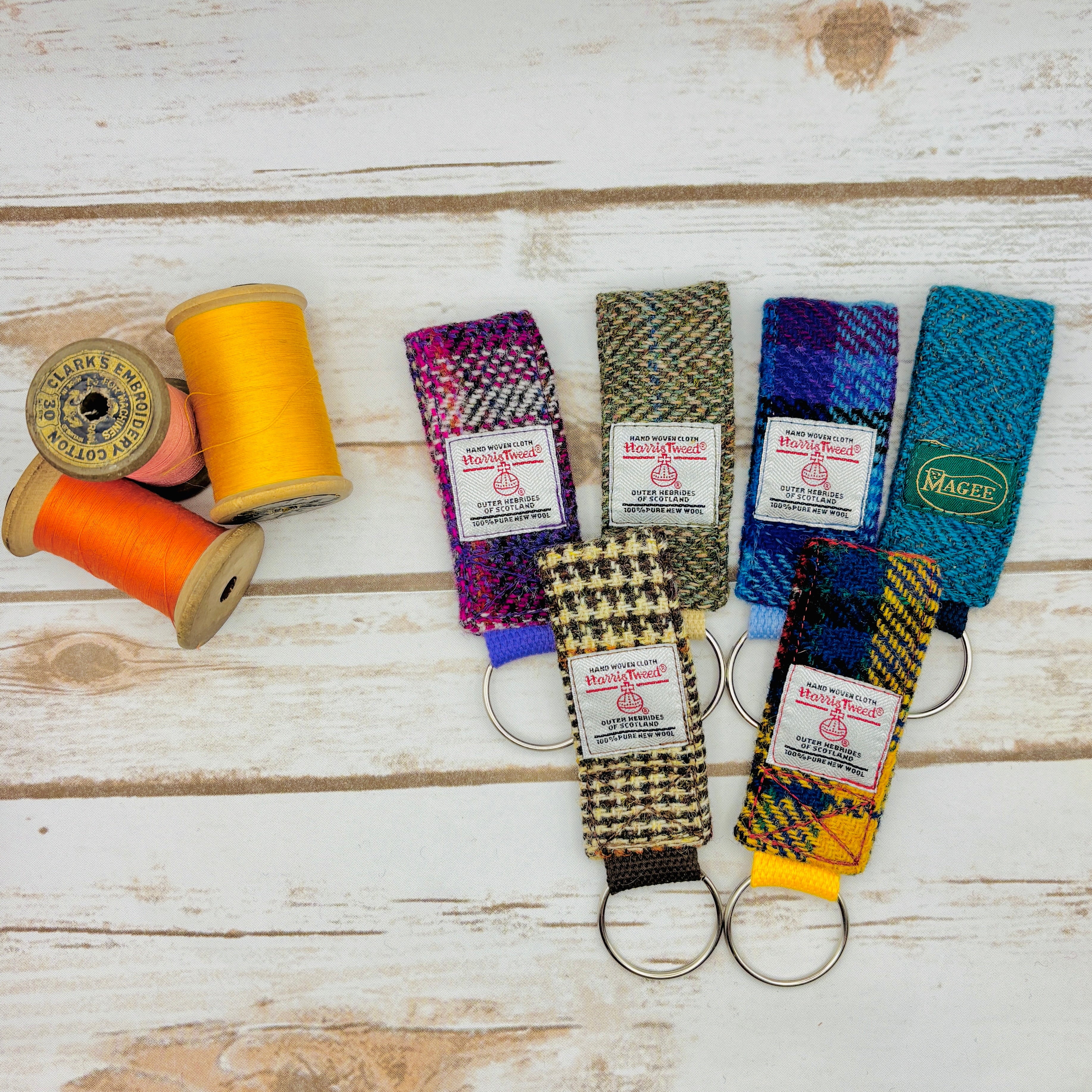 Blue & Purple Tartan Harris Tweed Keyring
