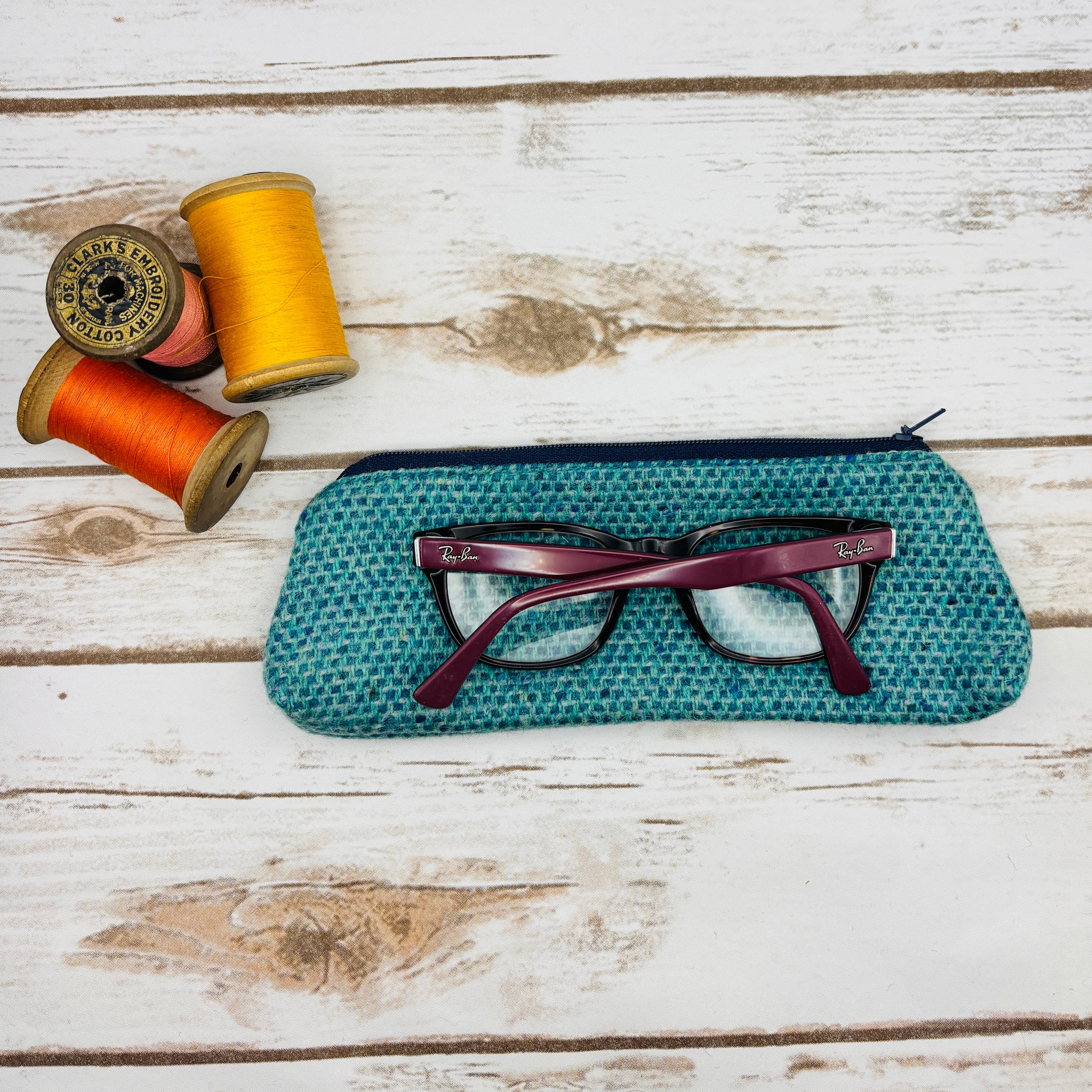 Teal Tweed Pen / Glasses Case