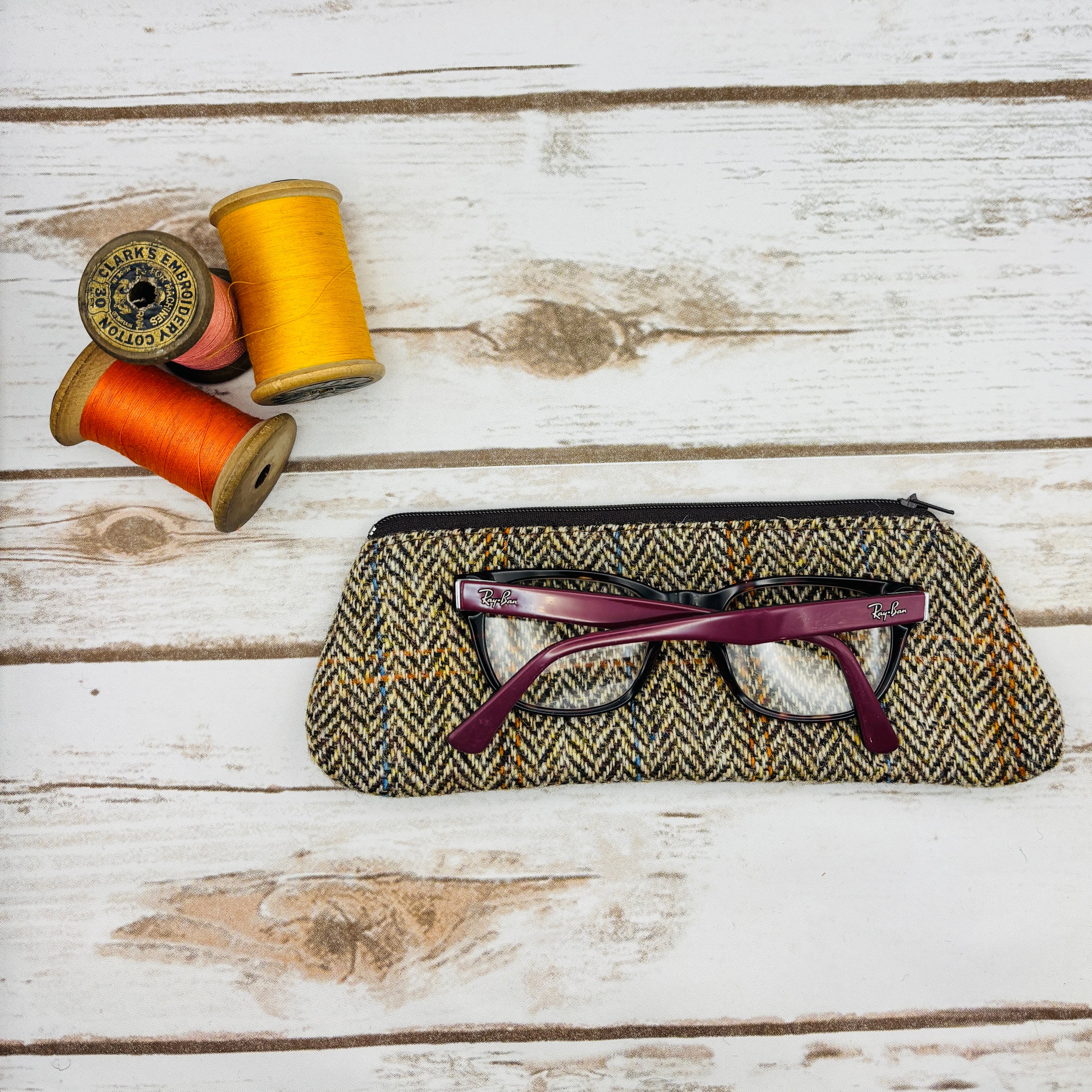 Brown Herringbone Harris Tweed Pen / Glasses Case