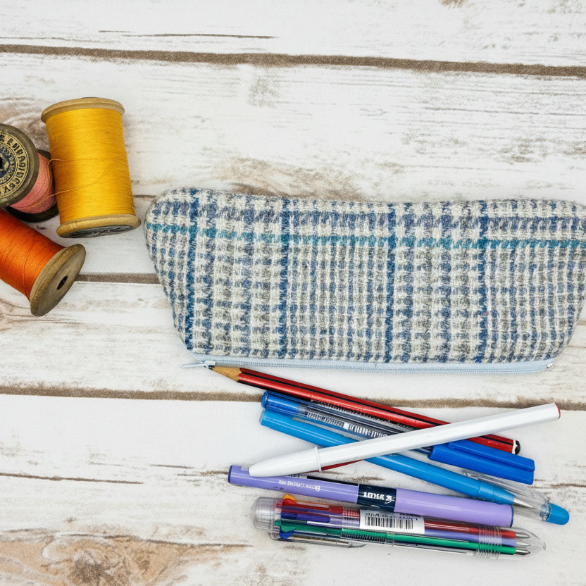 Blue Tartan Harris Tweed Pen / Glasses Case