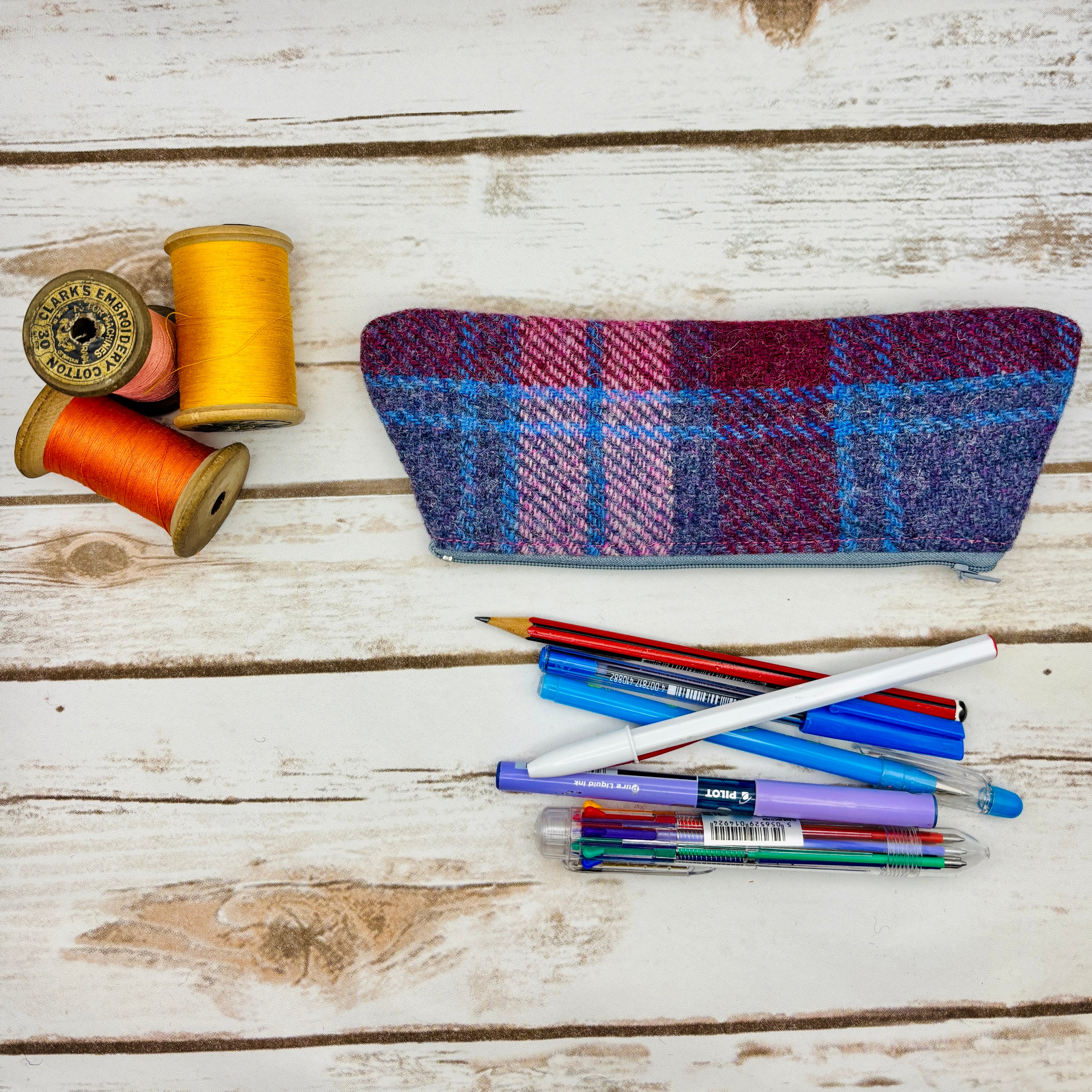 Pink Tartan Harris Tweed Pen / Glasses Case