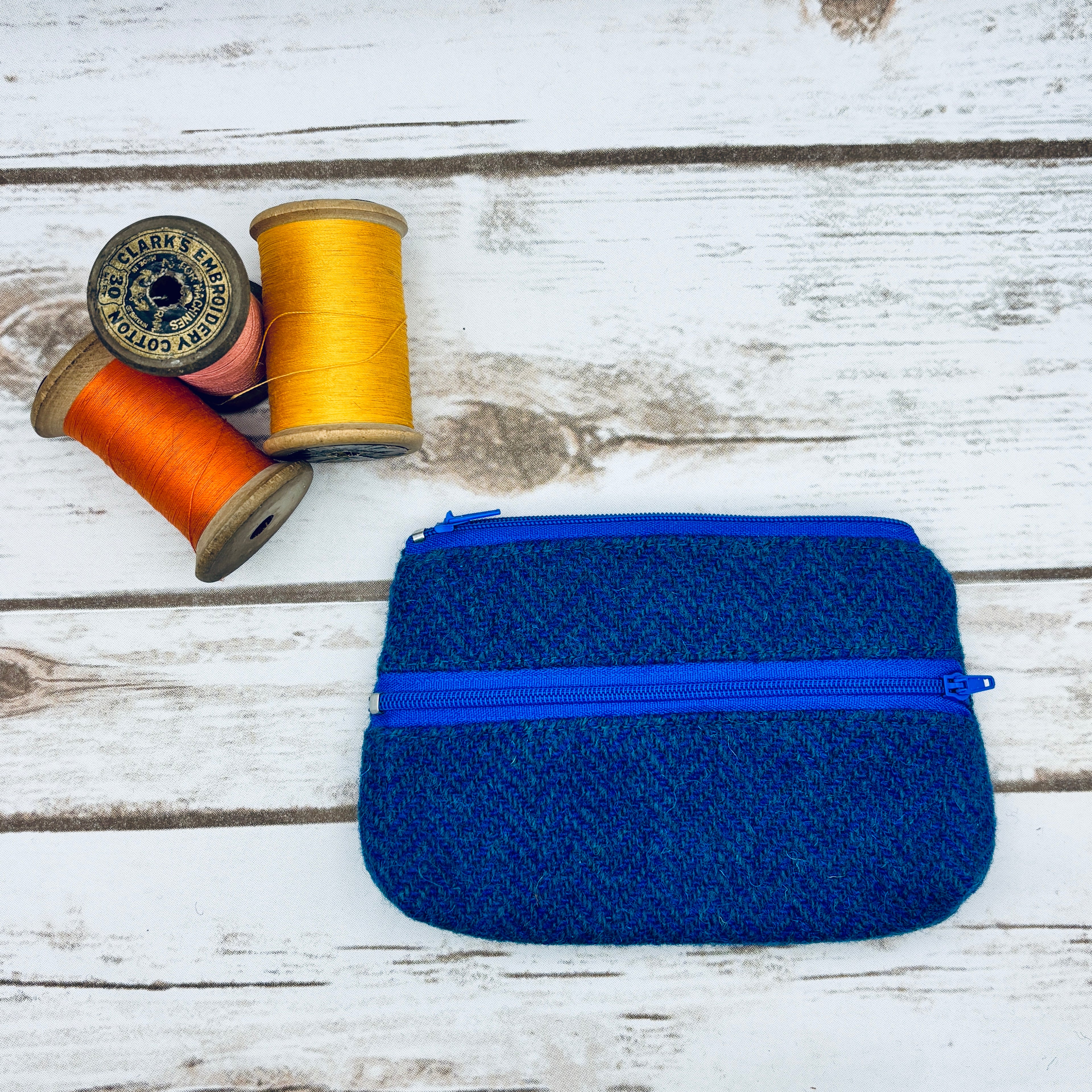 Blue Herringbone Harris Tweed Large Purse