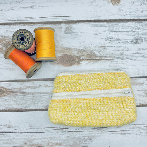 Lemon Yellow Herringbone Harris Tweed Large Purse
