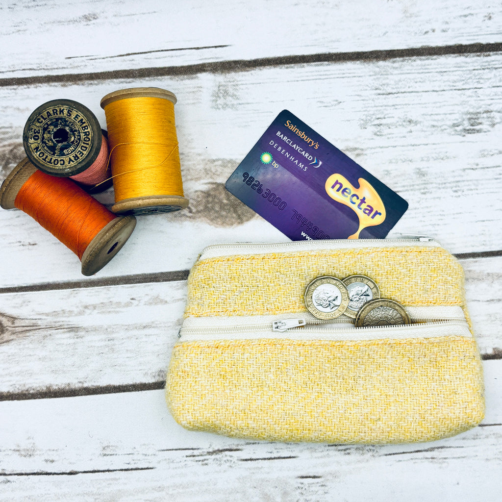 Lemon Yellow Herringbone Harris Tweed Large Purse