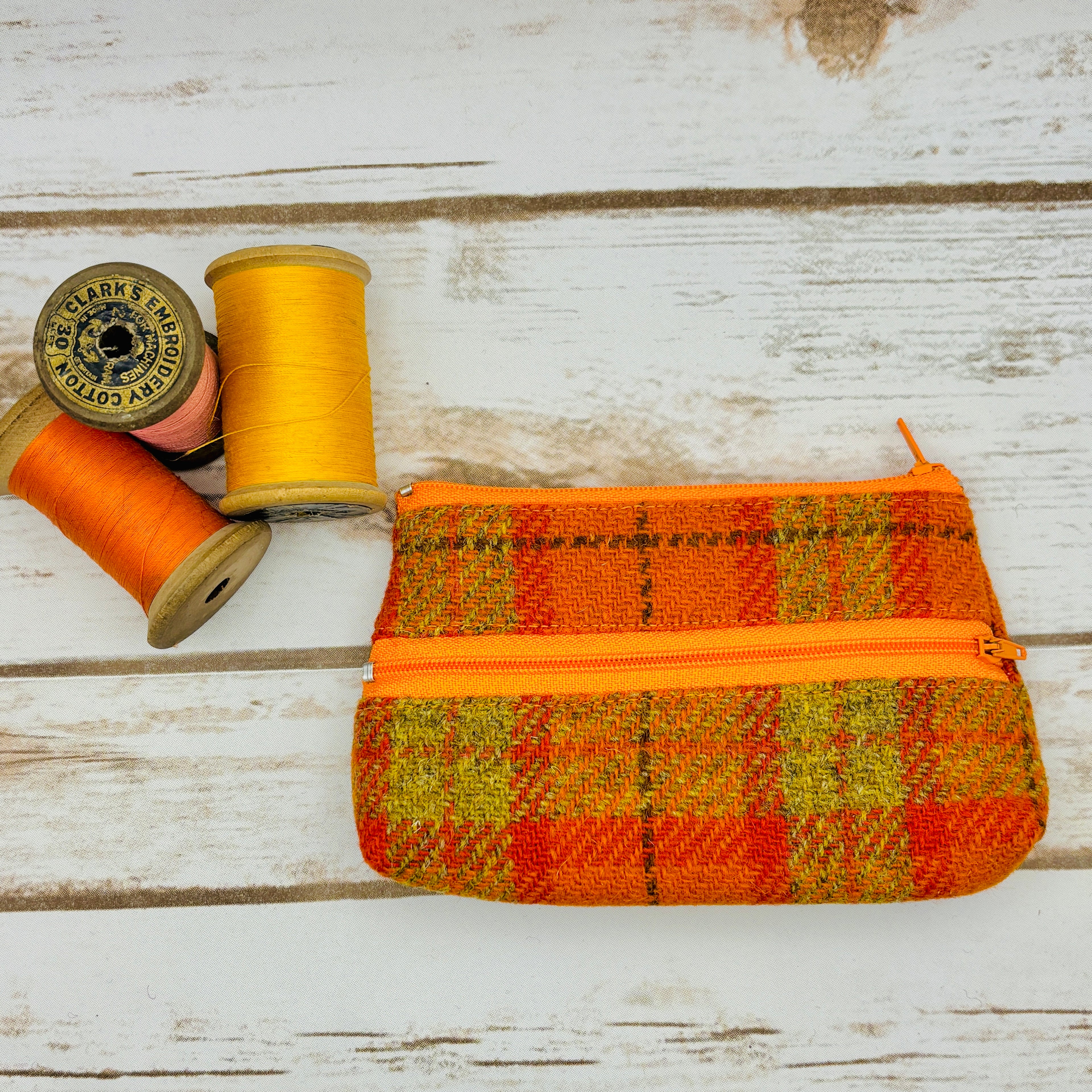Orange Tartan Harris Tweed Large Purse