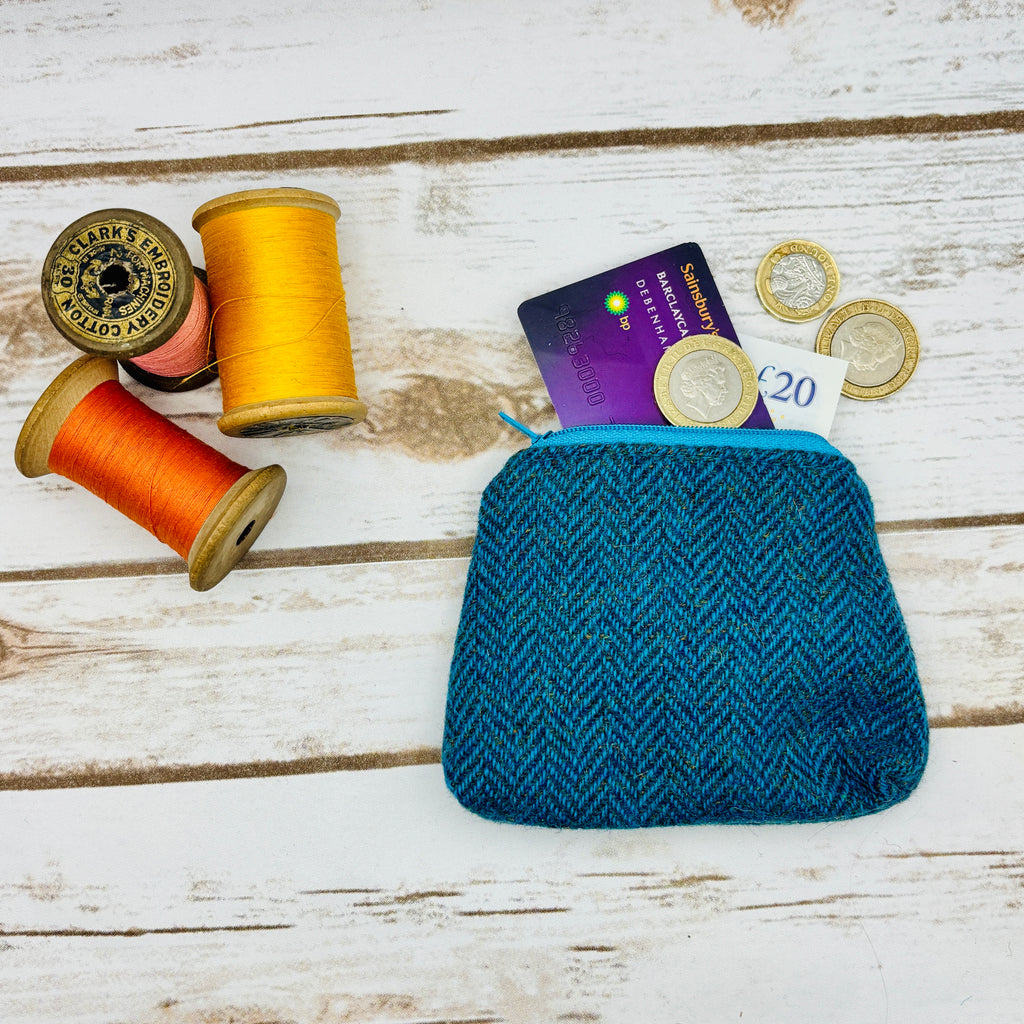 Teal Herringbone Donegal Tweed Purse