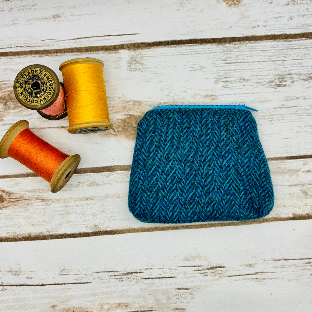 Teal Herringbone Donegal Tweed Purse