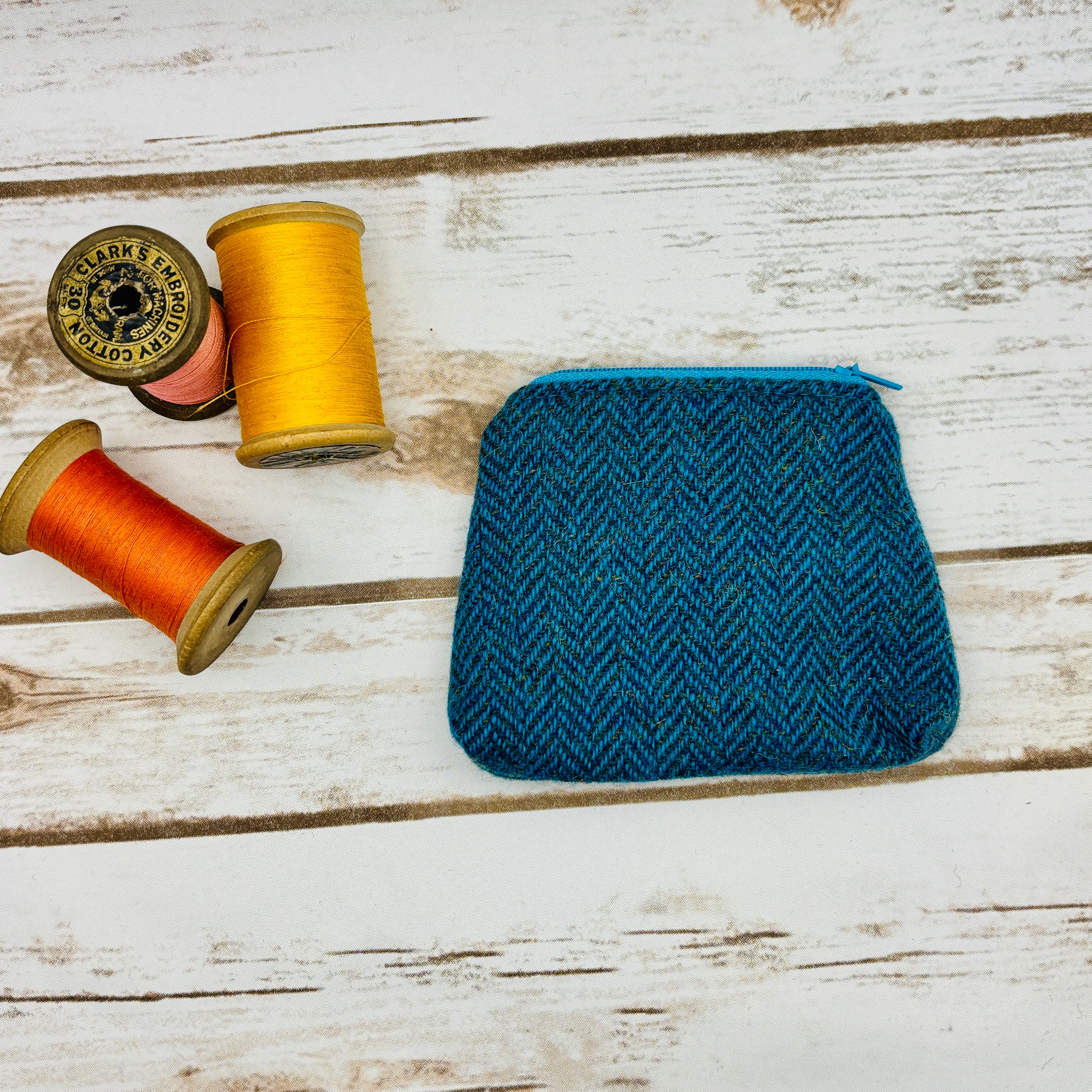 Teal Herringbone Donegal Tweed Purse