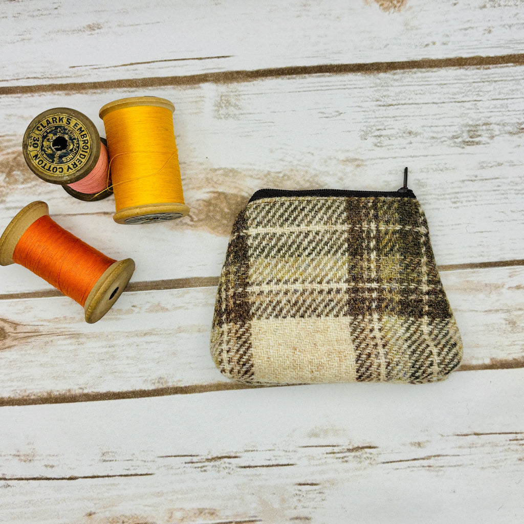 Brown & Cream Tartan Harris Tweed Purse