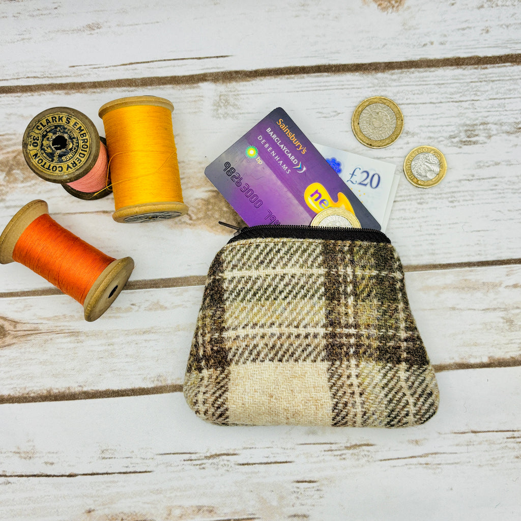 Brown & Cream Tartan Harris Tweed Purse