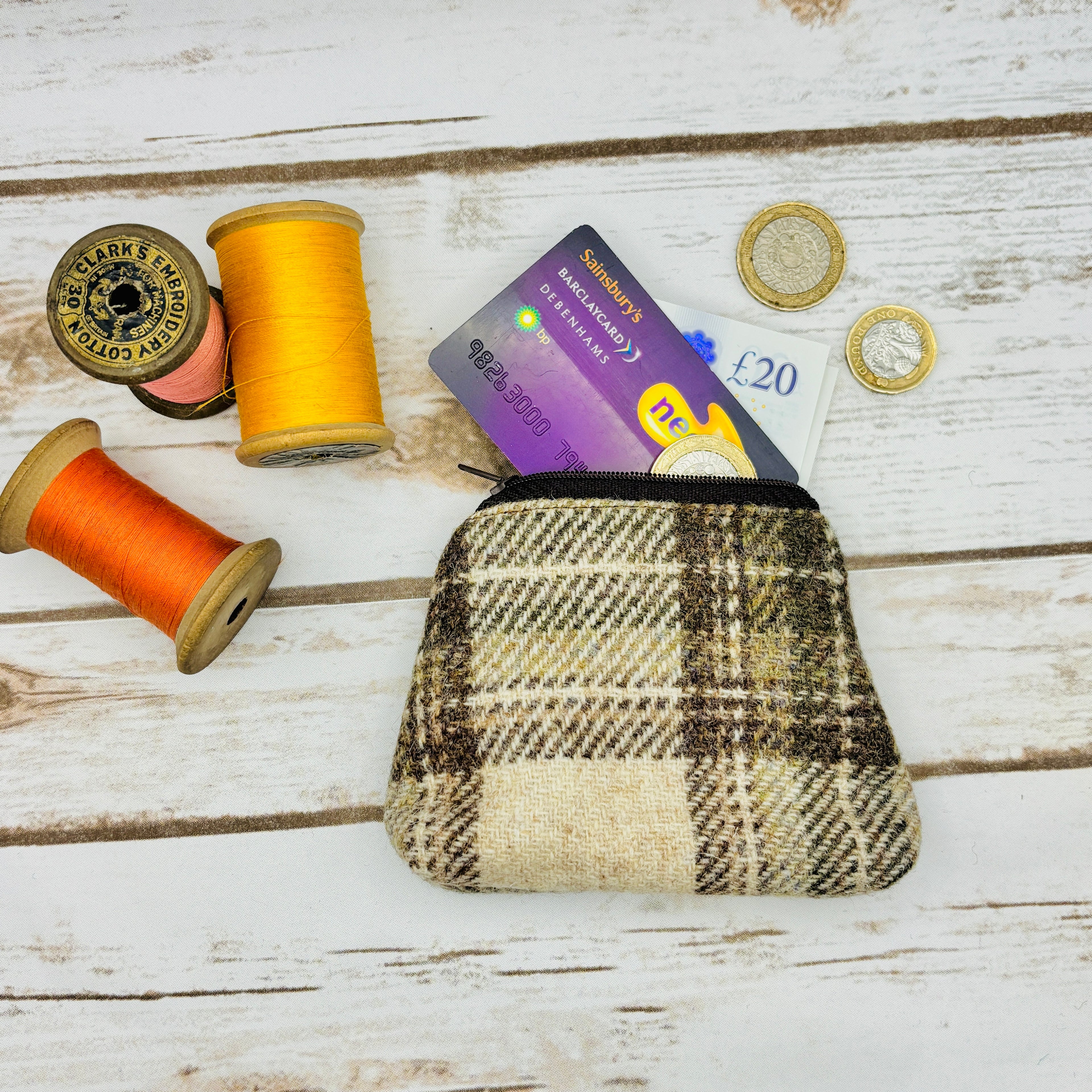 Brown & Cream Tartan Harris Tweed Purse