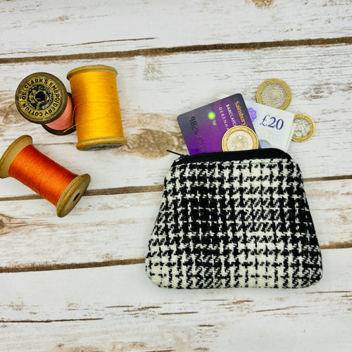 Black & White Tartan Harris Tweed Purse