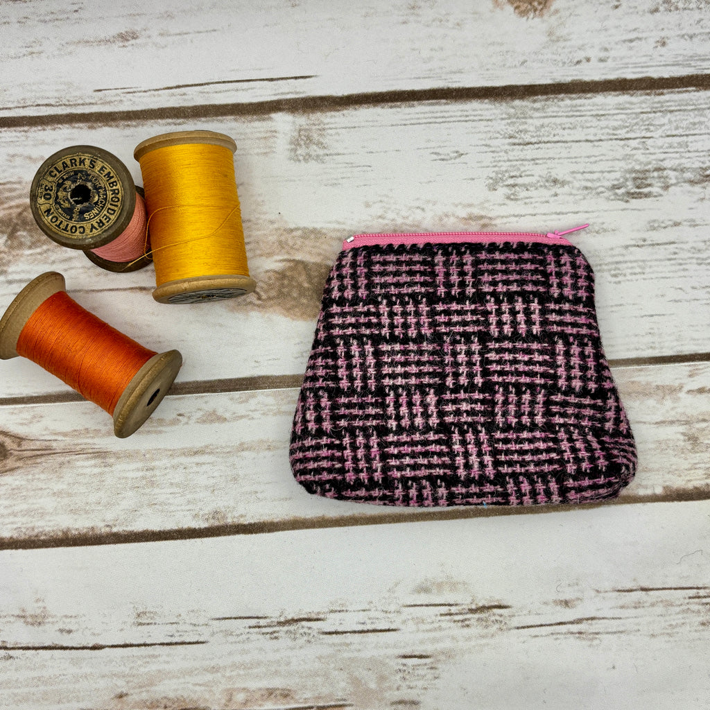 Purple & Pink Basket weave Tartan Harris Tweed Purse