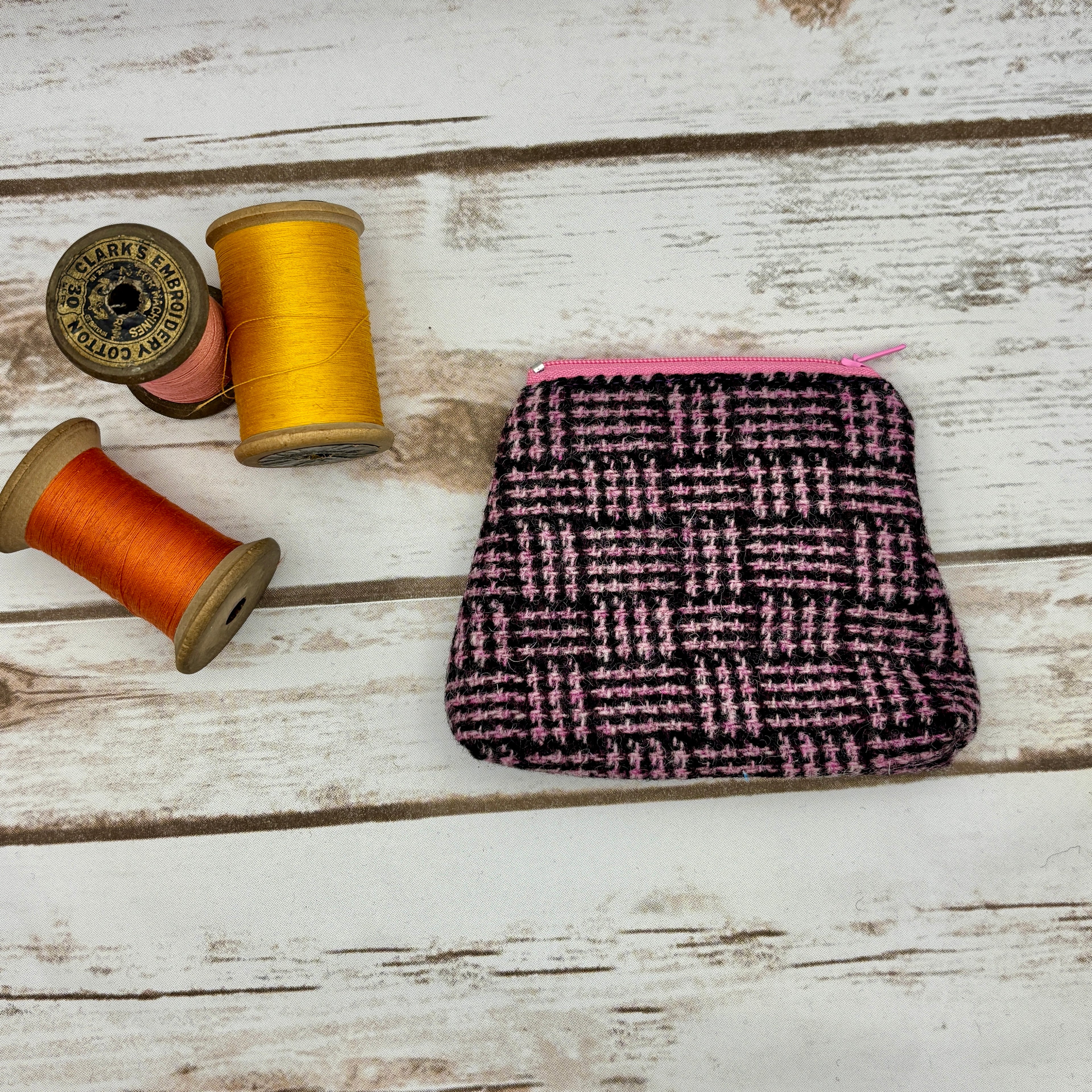 Purple & Pink Basket weave Tartan Harris Tweed Purse