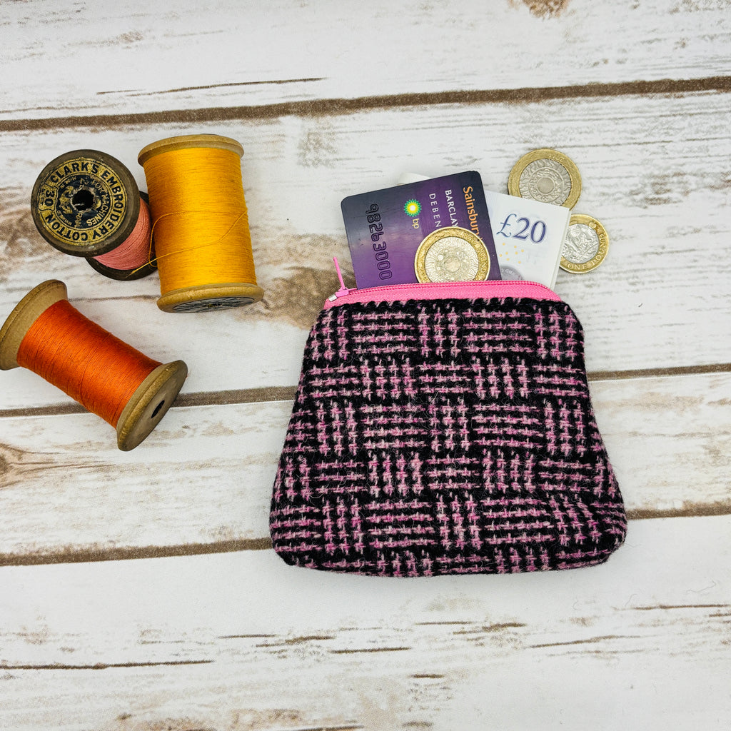 Purple & Pink Basket weave Tartan Harris Tweed Purse