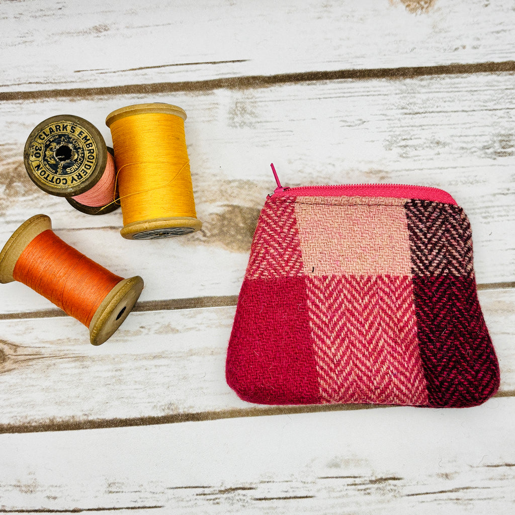 Pink Herringbone Block Tartan Harris Tweed Purse