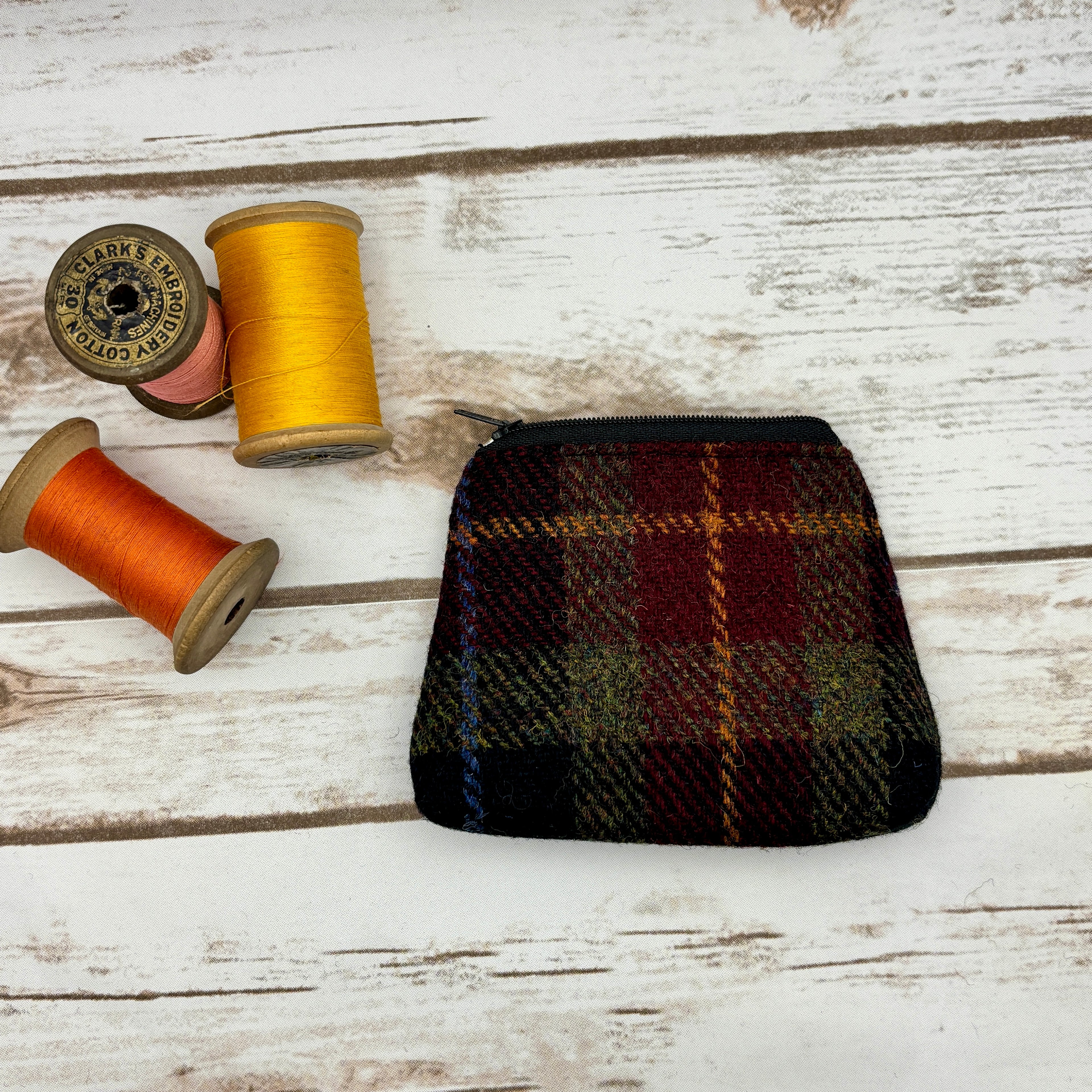 Black & Maroon Tartan Harris Tweed Purse