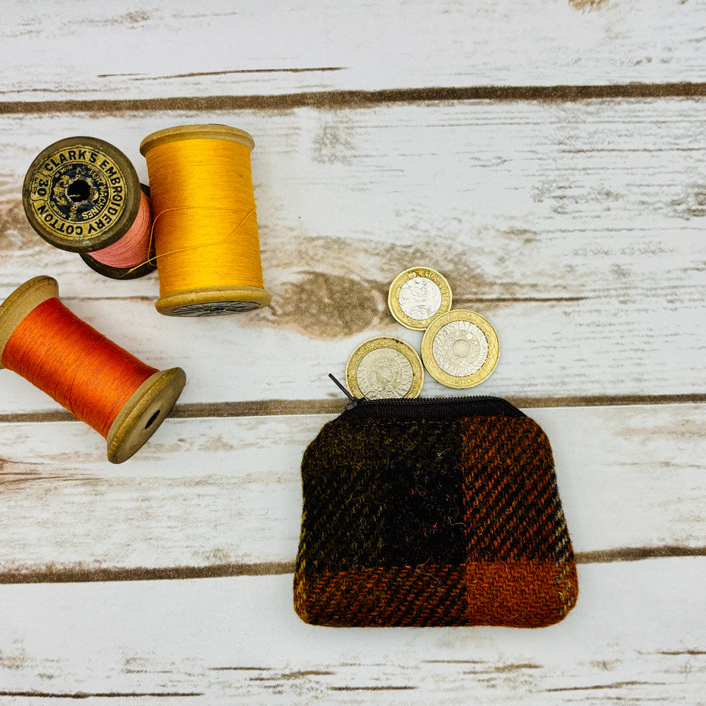 Orange & Brown Tartan Harris Tweed Coin Purse
