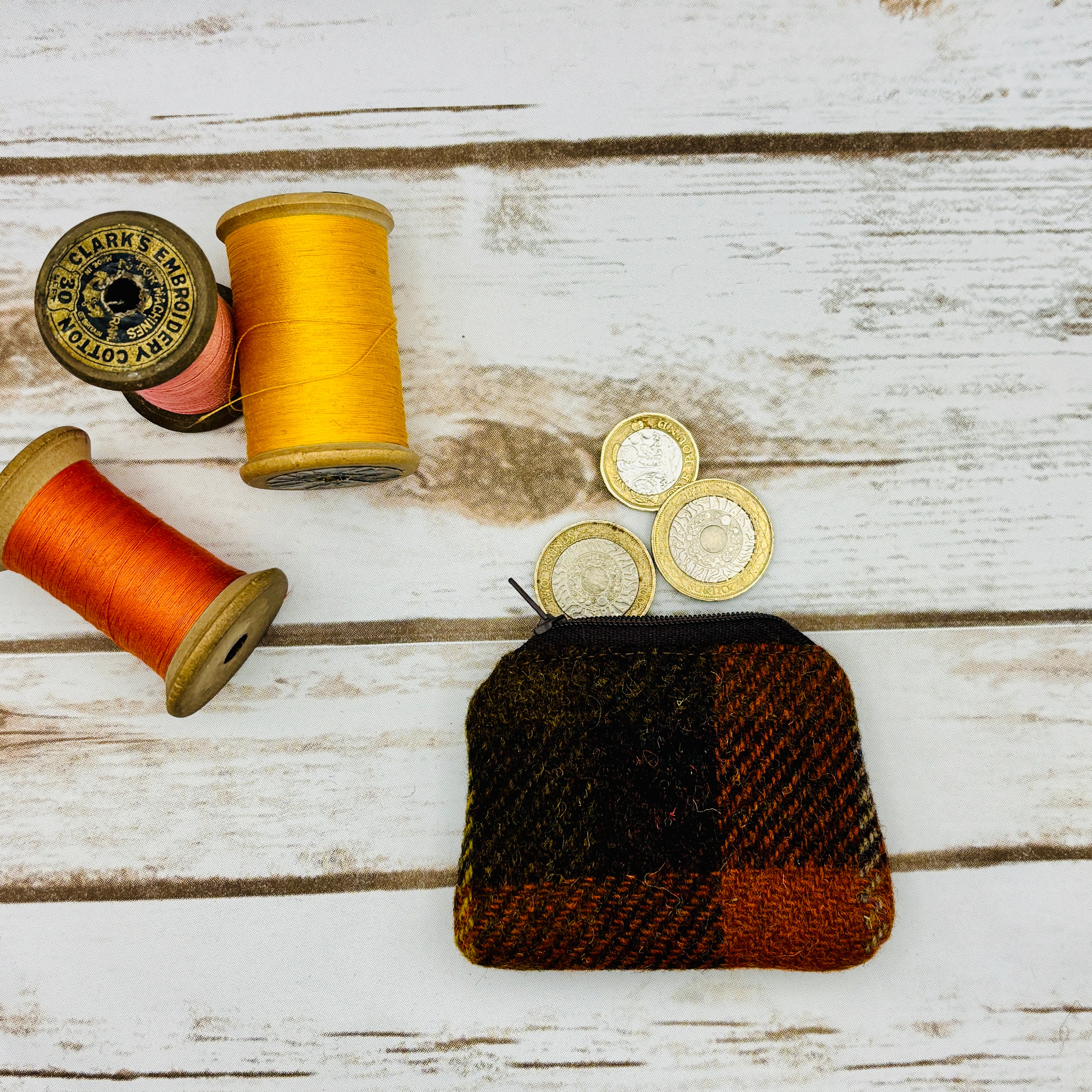 Orange & Brown Tartan Harris Tweed Coin Purse