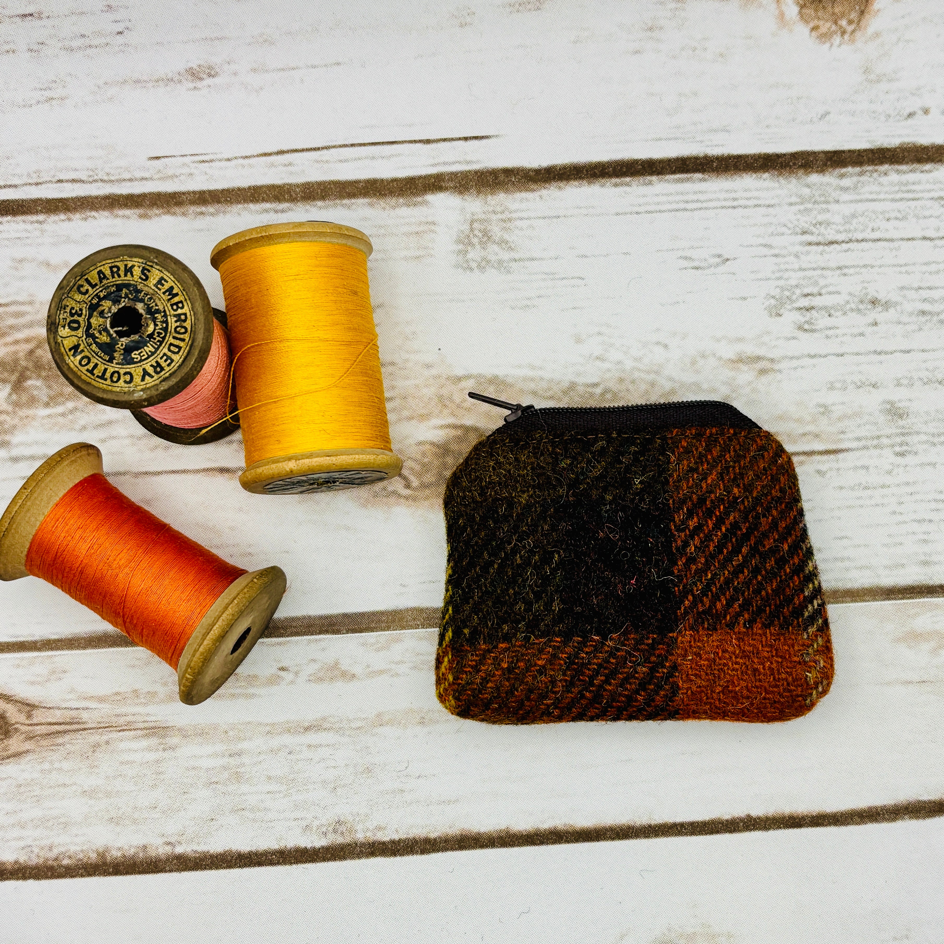 Orange & Brown Tartan Harris Tweed Coin Purse