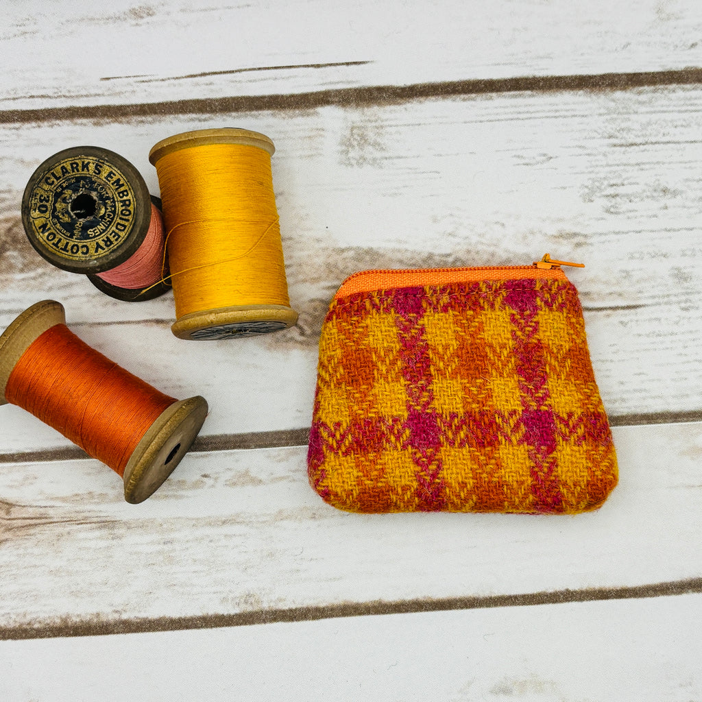 Yellow, Orange & Pink Tartan Harris Tweed Coin Purse